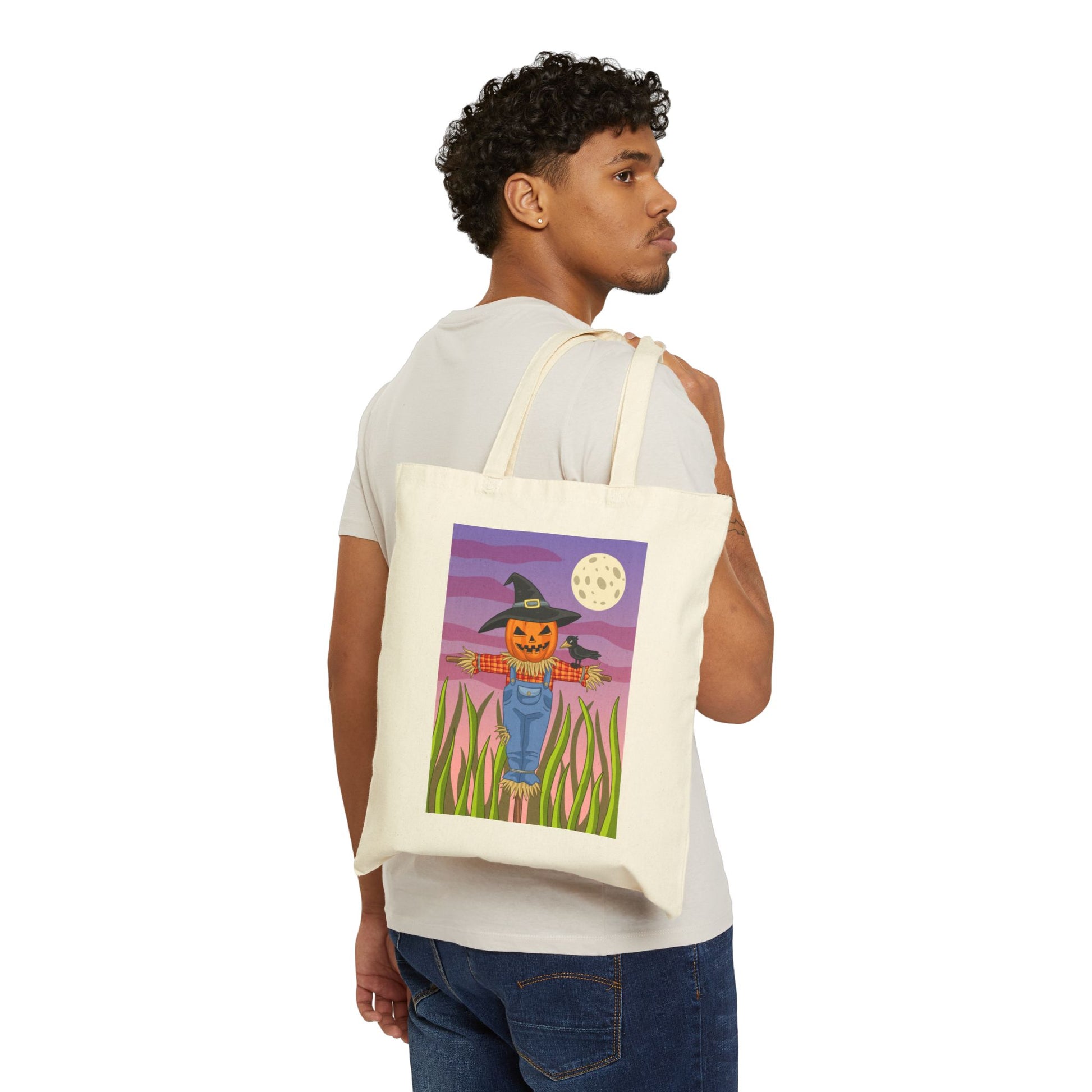 Halloween Scarecrow Trick or Treat Tote Bag - Heavyweight 100% Cotton Canvas by TheGlassyLass.com