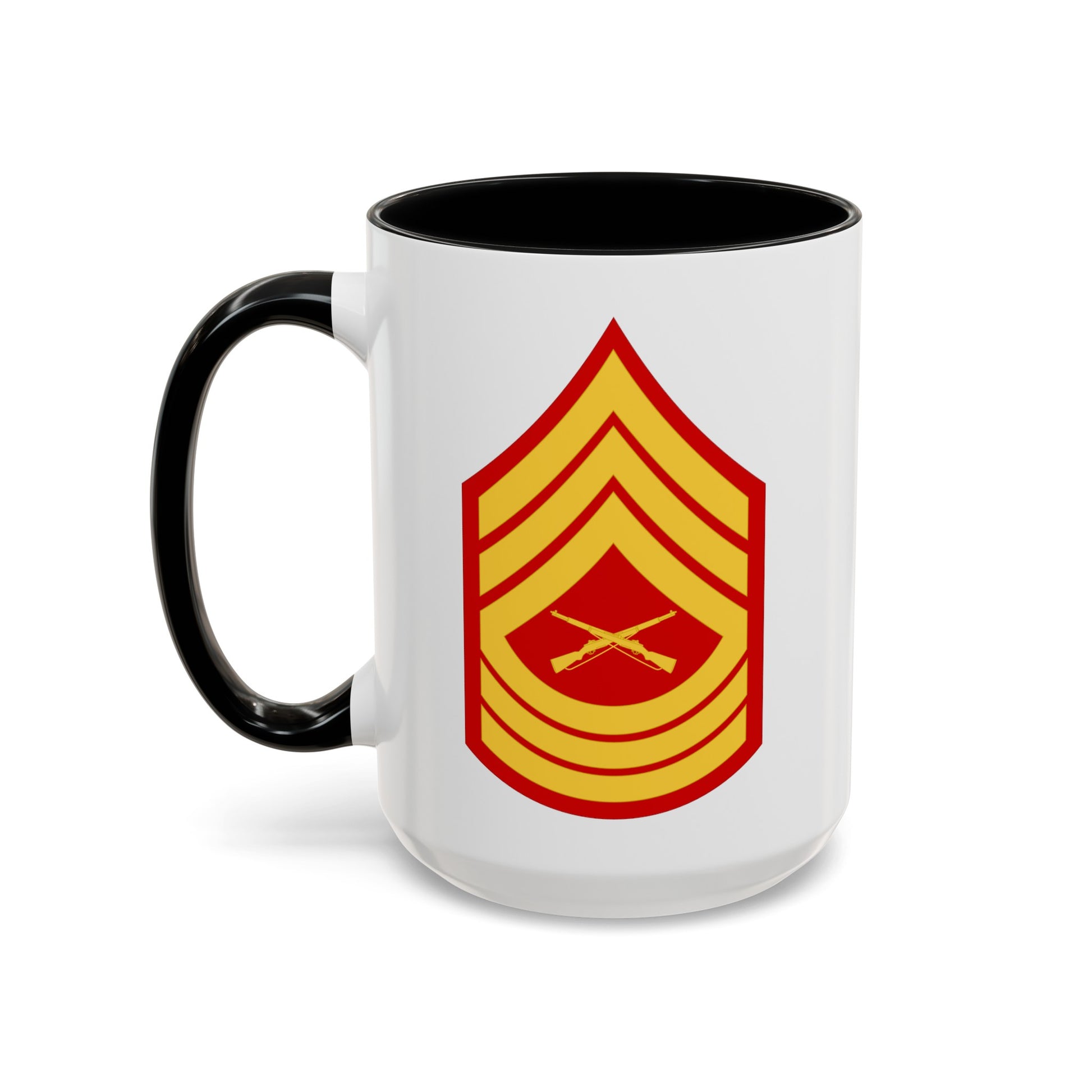 United States Marine Corps Master Sergeant (E-8) Chevron Coffee Mug - Double Sided Black Accent White Ceramic 15oz - by TheGlassyLass.com