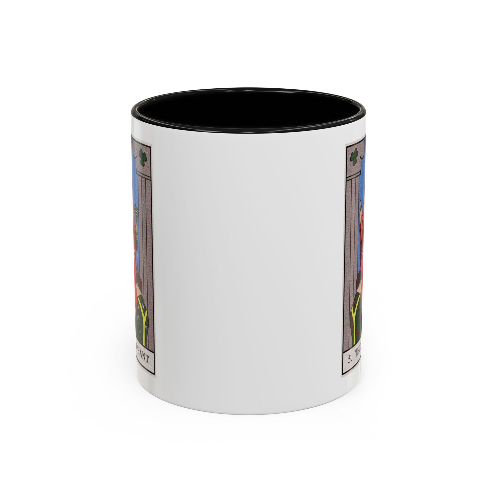 The Hierophant Tarot Card Coffee Mug - Double Sided Print, Black Accent White Ceramic, 11oz by TheGlassyLass.com