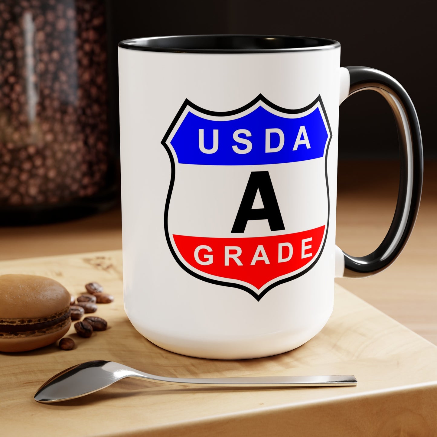 USDA Grade "A" Seal Coffee Mug - Double Sided Black Accent Whie Ceramic 15oz by TheGlassyLass.com