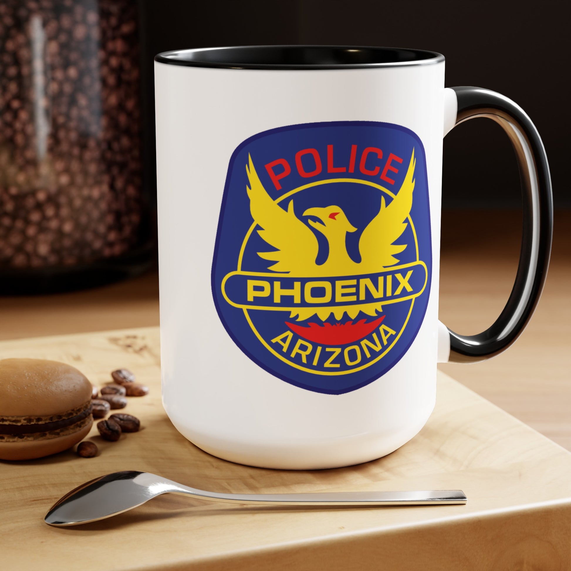 Phoenix Police Coffee Mugs - Double Sided Black Accent White Ceramic 15oz by TheGlassyLass.com