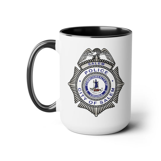 Salem Police Coffee Mug - Double Sided Black Accent White Ceramic 15oz by TheGlassyLass.com