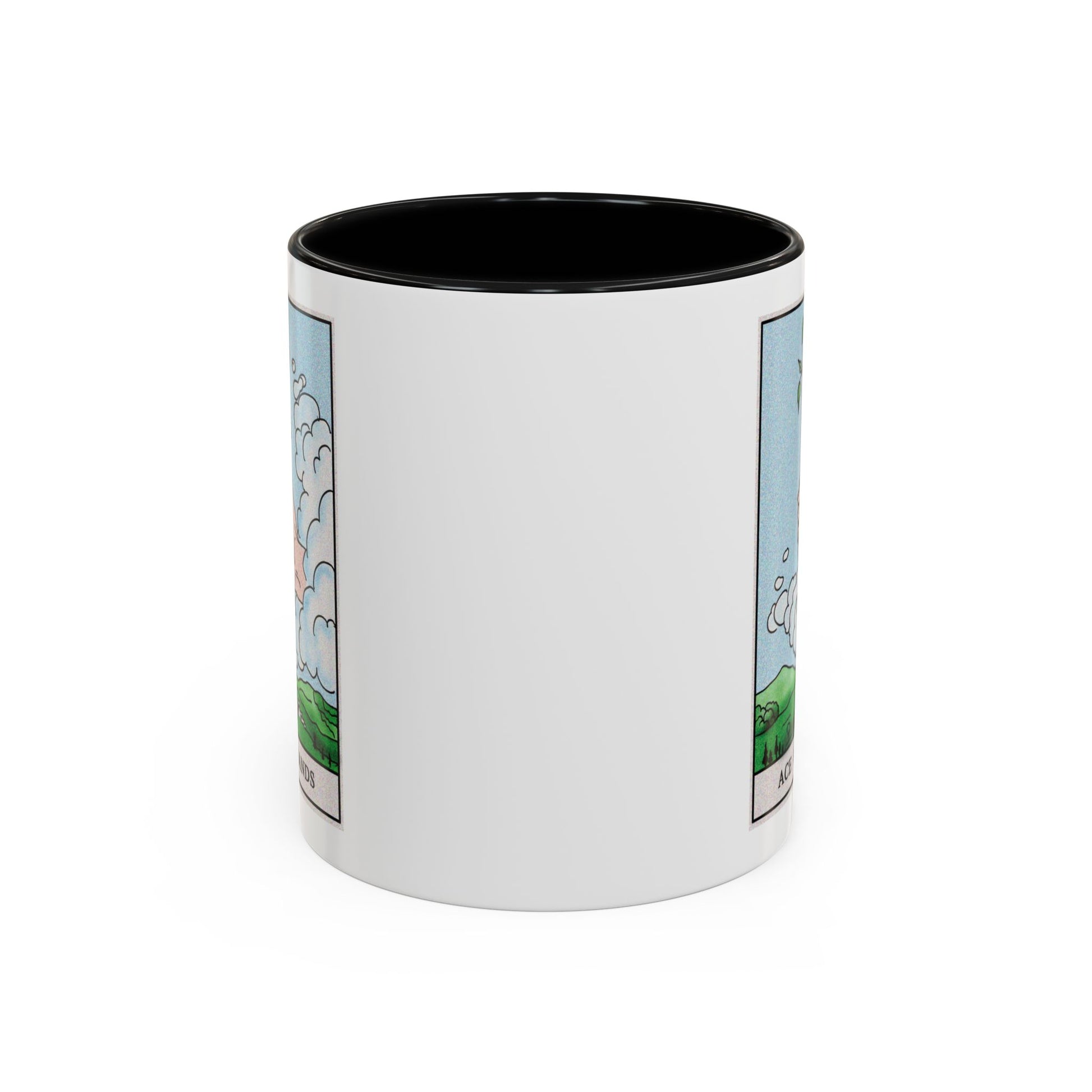 Ace of Wands Tarot Card Coffee Mug - Double Sided Print, Black Accent White Ceramic, 11oz by TheGlassyLass.com