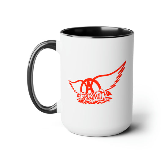 Aerosmith Coffee Mug - Double Sided Black Accent White Ceramic 15oz by TheGlassyLass