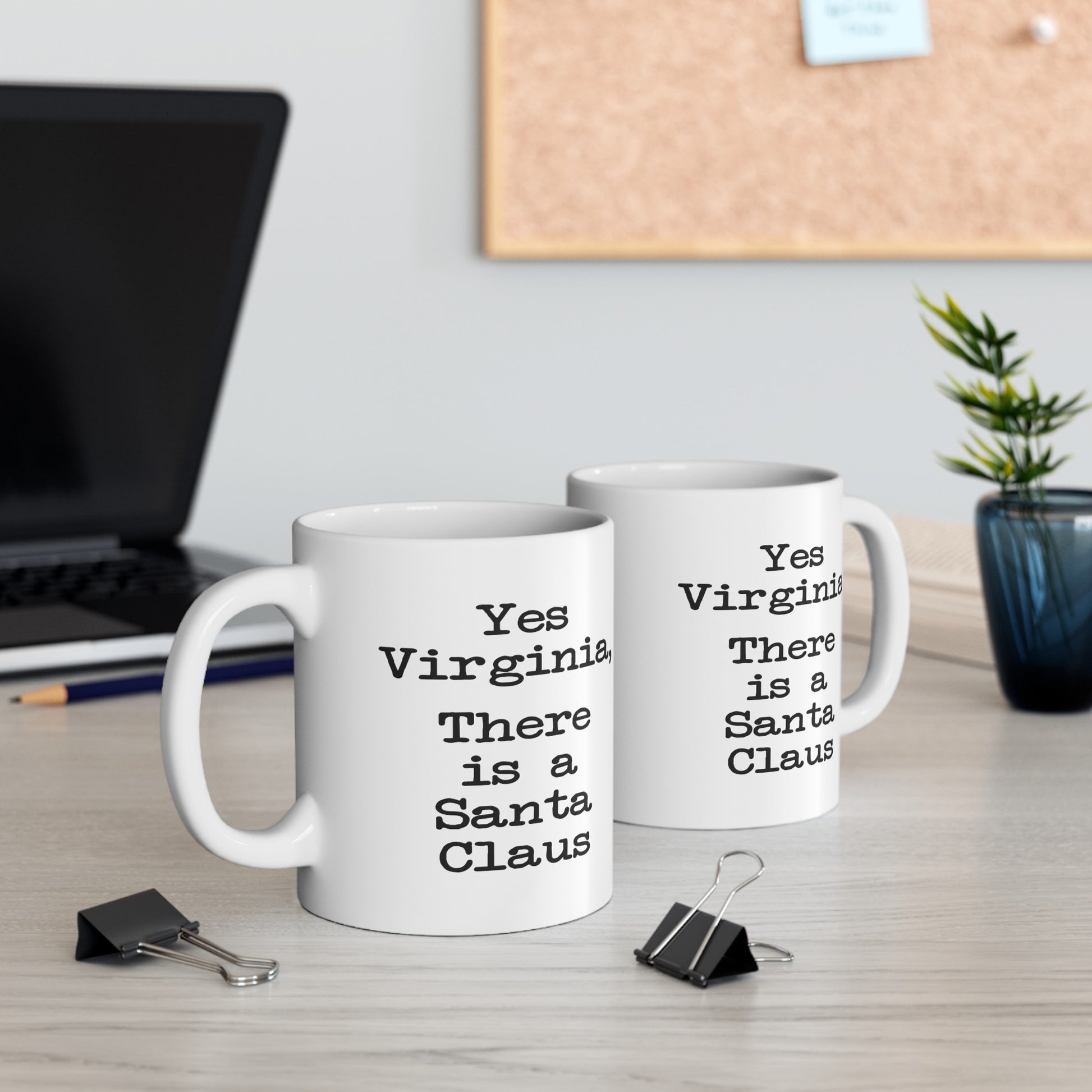 Yes Virginia Coffee Mug - Double Sided White Ceramic 11oz by TheGlassyLass.com