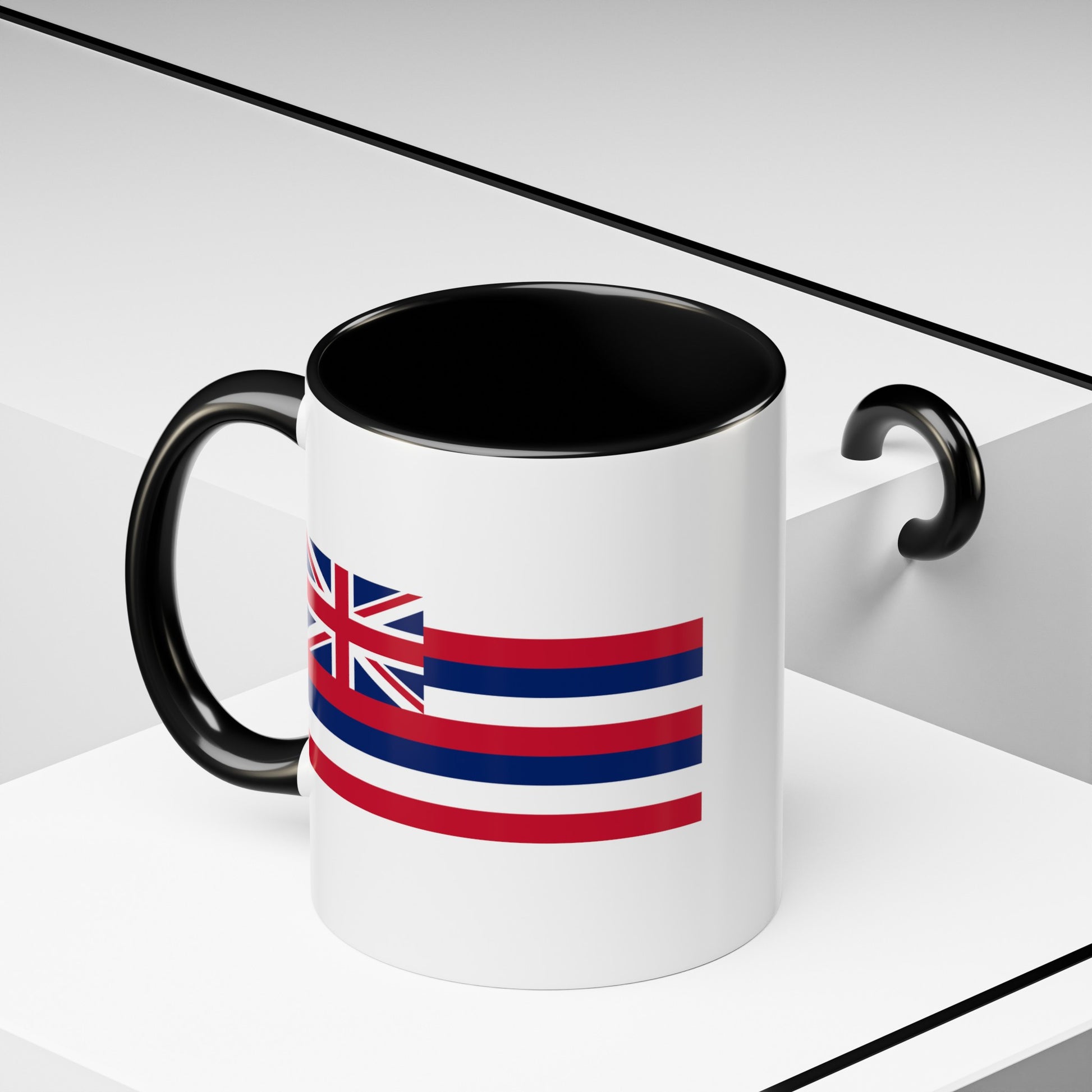 Hawaii State Flag - Double Sided Black Accent White Ceramic Coffee Mug 11oz by TheGlassyLass.com