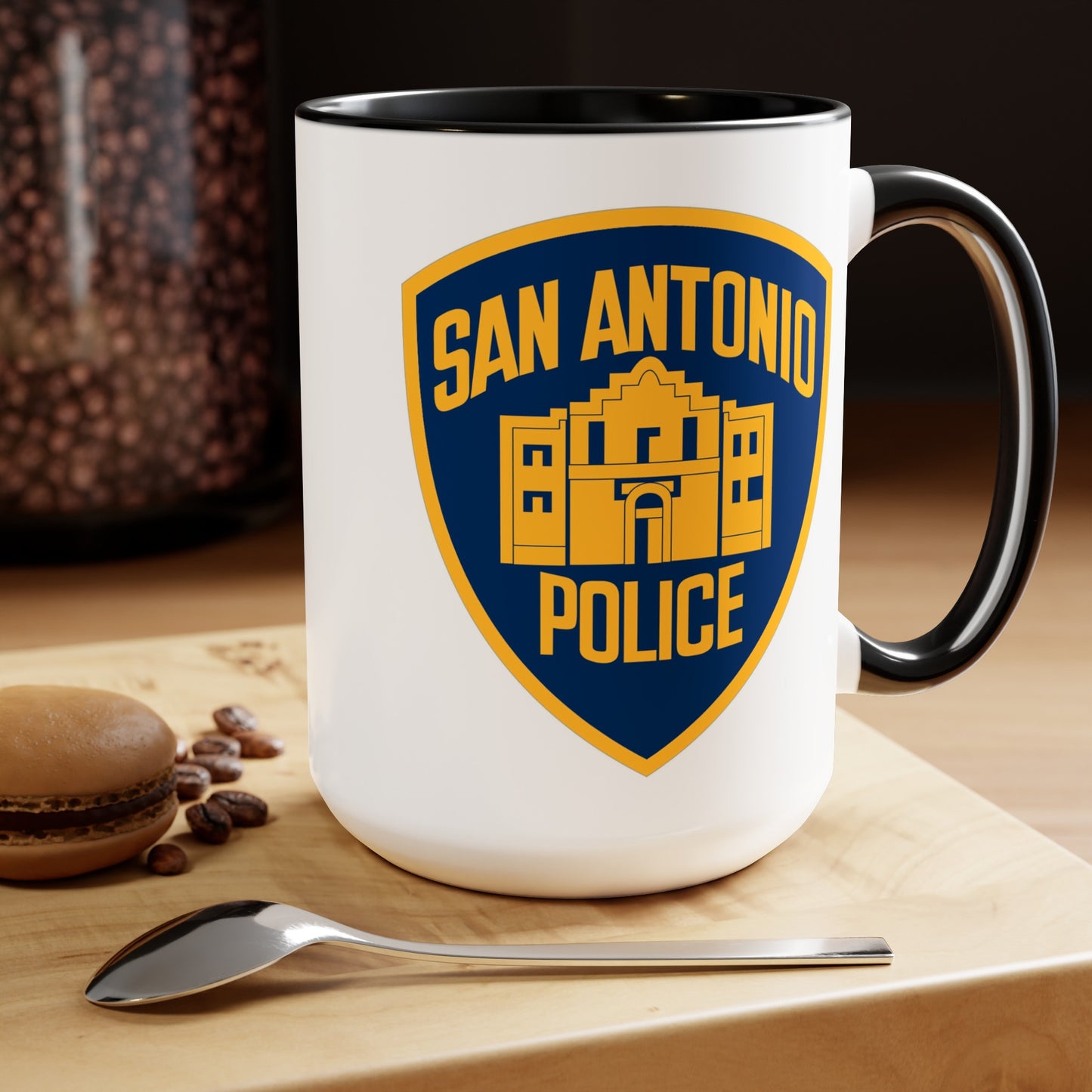 San Antonio Police Coffee Mug - Double Sided Black Accent White Ceramic 15oz by TheGlassyLass.com