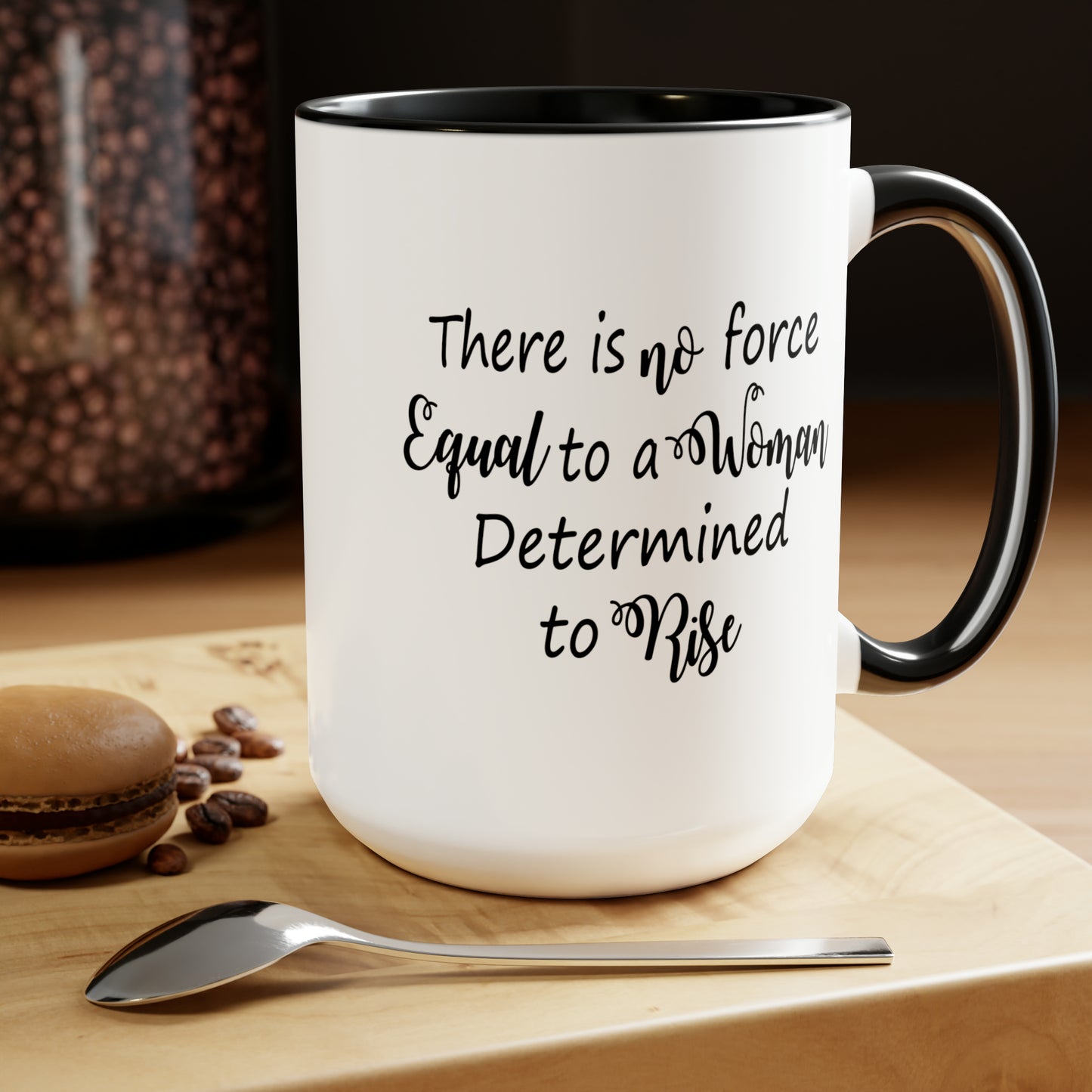 Determined Woman Coffee Mug - Double Sided Black Accent White Ceramic 15oz by TheGlassyLass.com