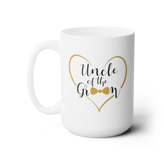 This listing is for a Premium Quality 15oz White Ceramic Coffee Mug with a double sided Uncle of the Groom design