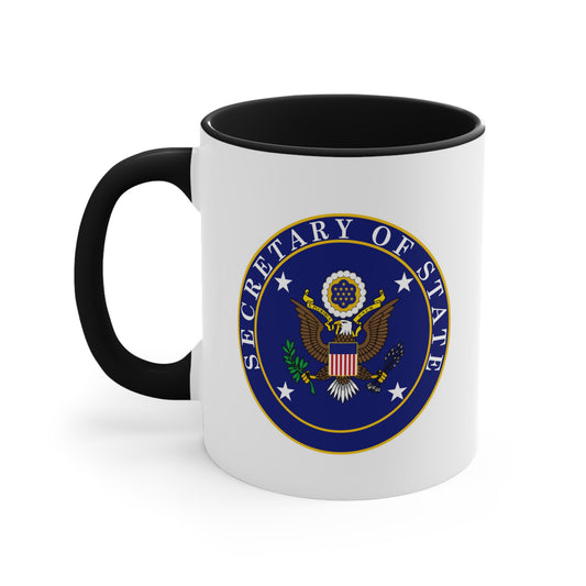 US Secretary of State Coffee Mug - Double Sided Print Two Tone Black Accent White Ceramic 11oz by TheGlassyLass.com