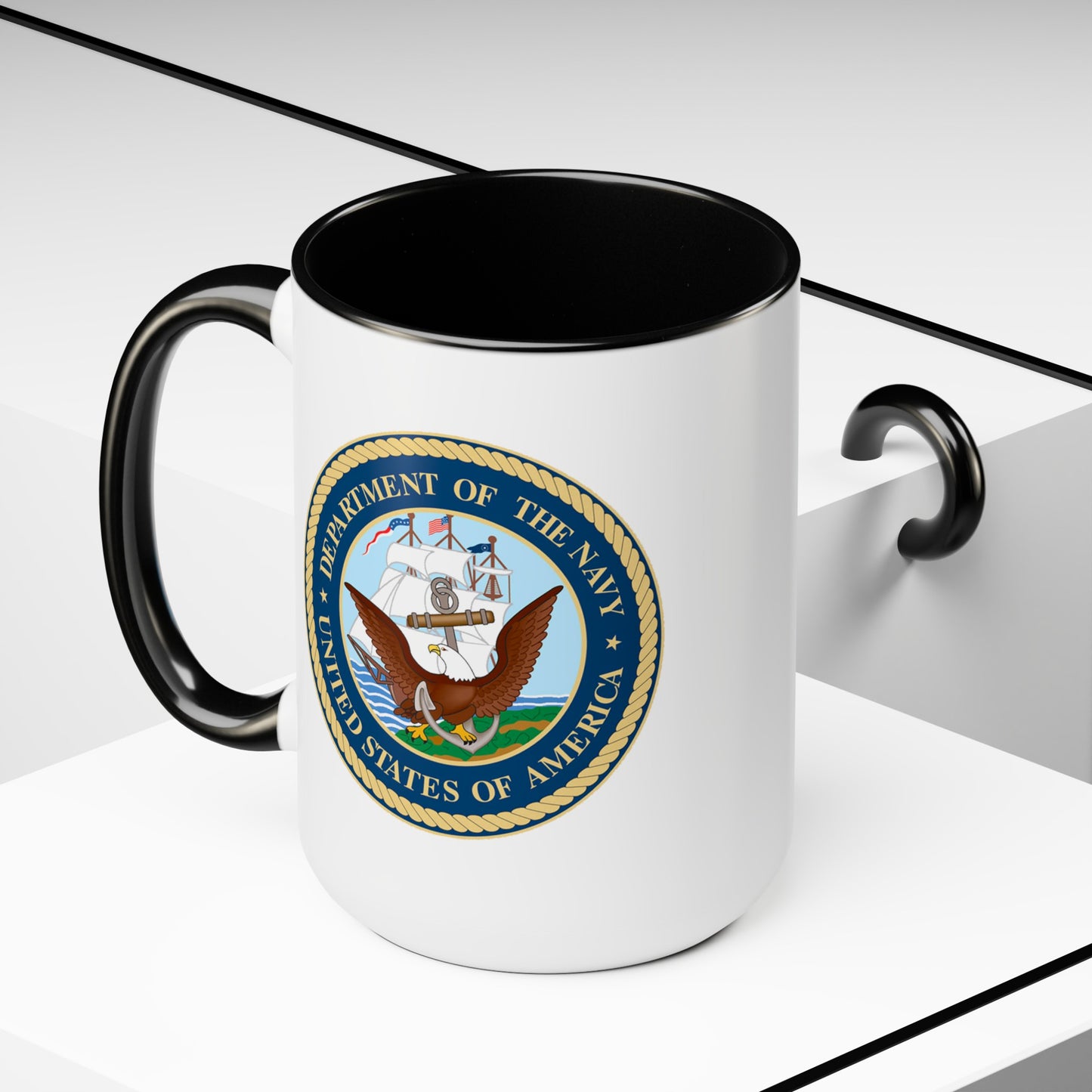 Navy Department Coffee Mug - Double Sided Black Acent White Ceramic 15oz by TheGlassyLass.com