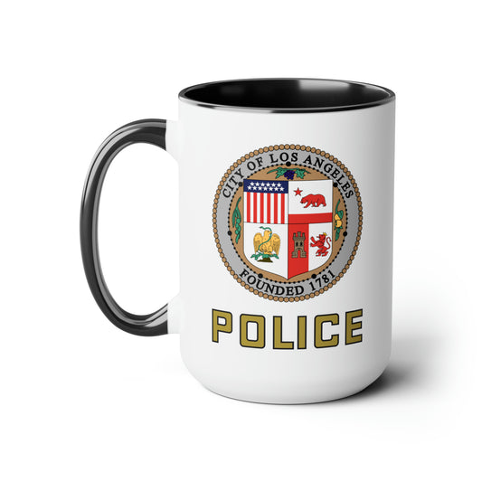 LAPD Coffee Mug - Double Sided Black Accent White Ceramic 15oz by TheGlassyLass