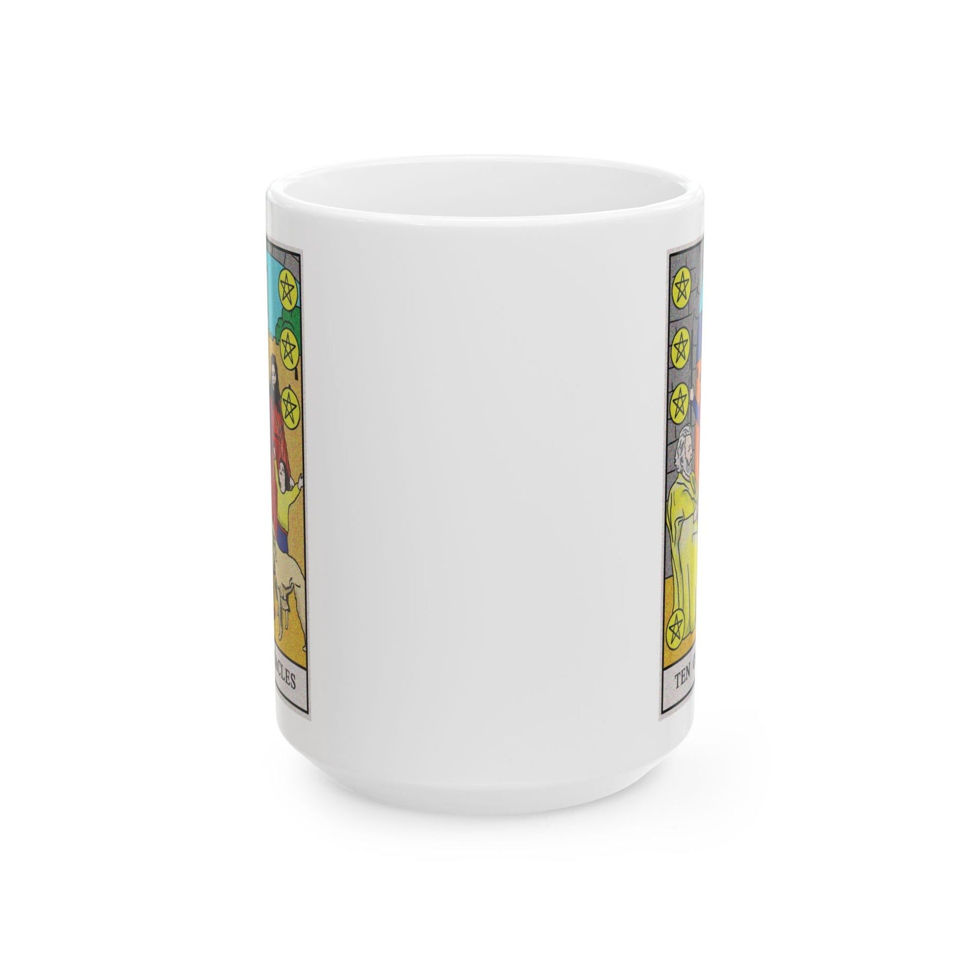 Ten of Pentacles Tarot Card Coffee Mug - Double Sided White Ceramic 15oz by TheGlassyLass.com