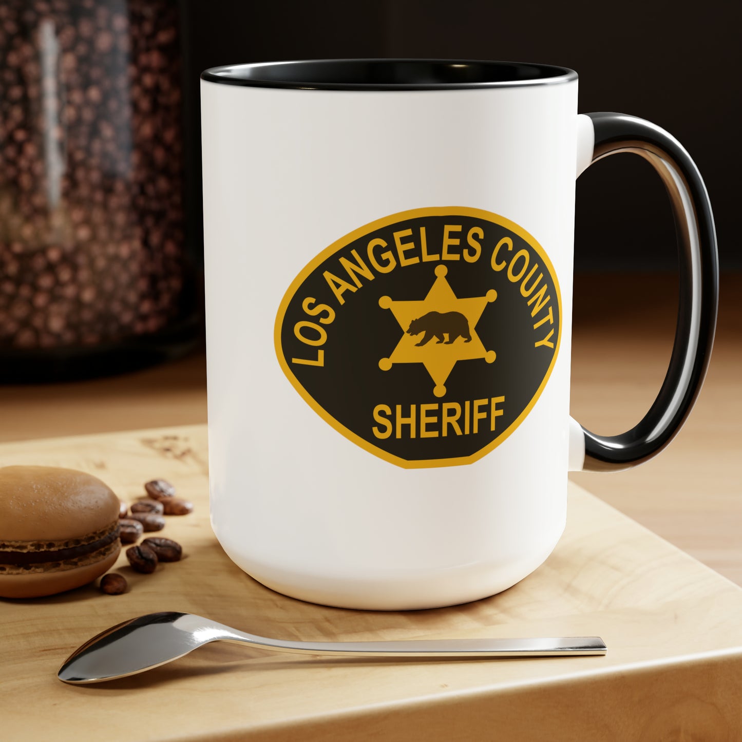 Los Angeles County Sheriff Coffee Mug - Double Sided Black Accent White Ceramic 15oz by TheGlassyLass