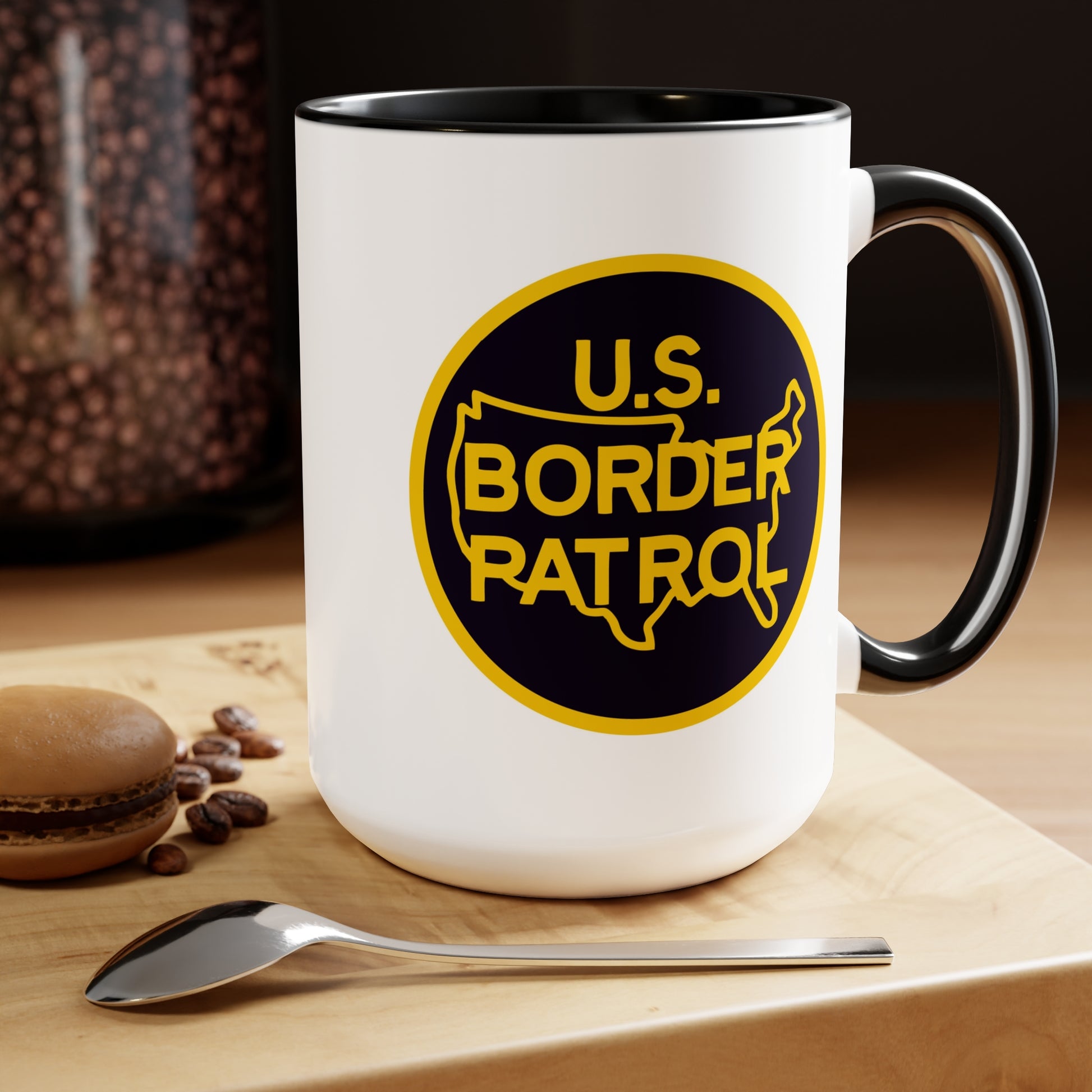 US Border Patrol Coffee Mugs - Double Sided Black Accent White Ceramic 15oz by TheGlassyLass