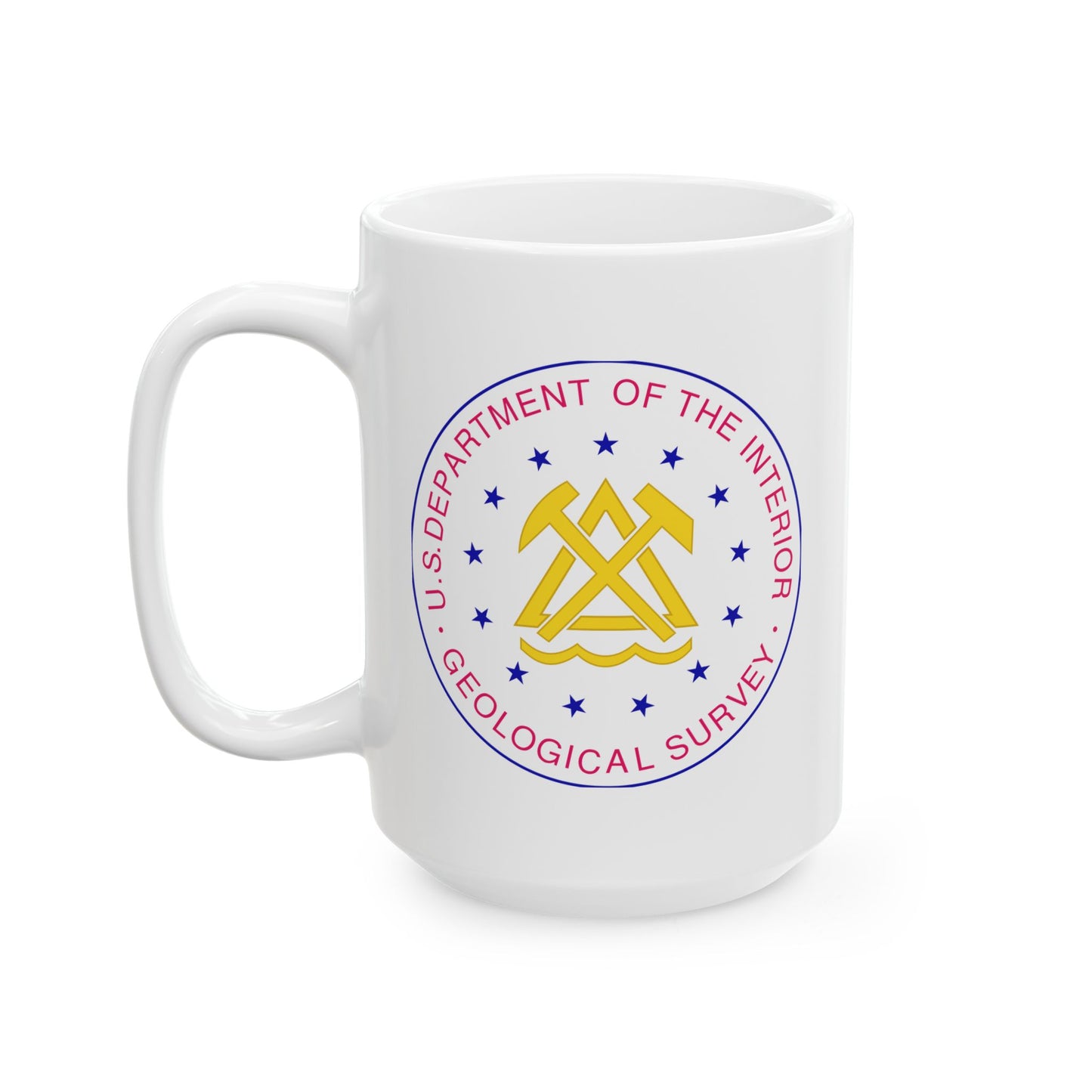 US Department of the Interior Geological Survey Coffee Mug - Double Sided Print, White Ceramic, 15oz by TheGlassyLass.com