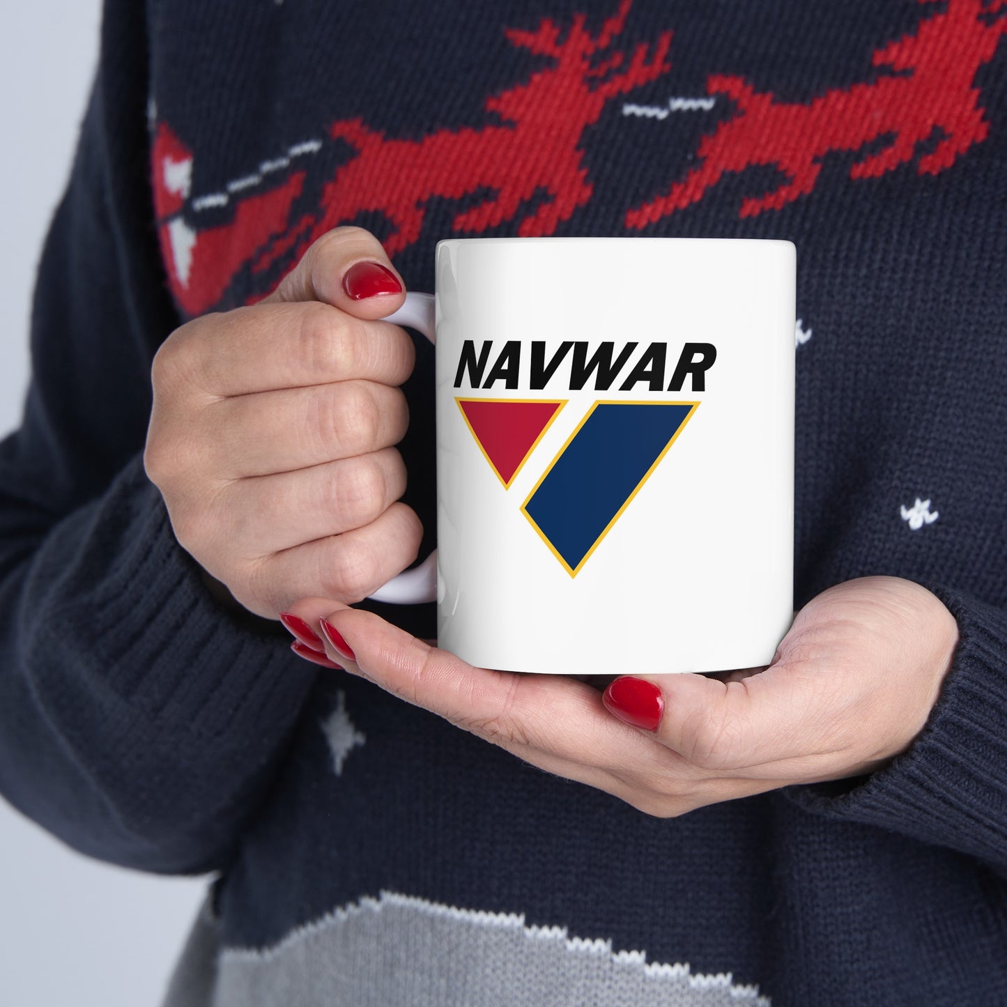 US Navy NAVWAR Coffee Mug - Double Sided Print White Ceramic 11oz by TheGlassyLass.com