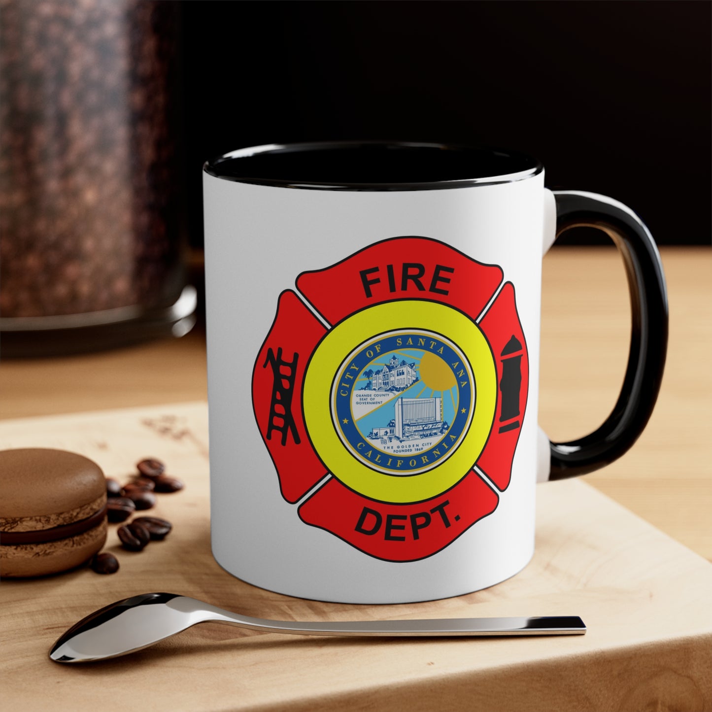 Santa Ana Fire Department Coffee Mug - Double Sided Black Accent White Ceramic 11oz by TheGlassyLass.com