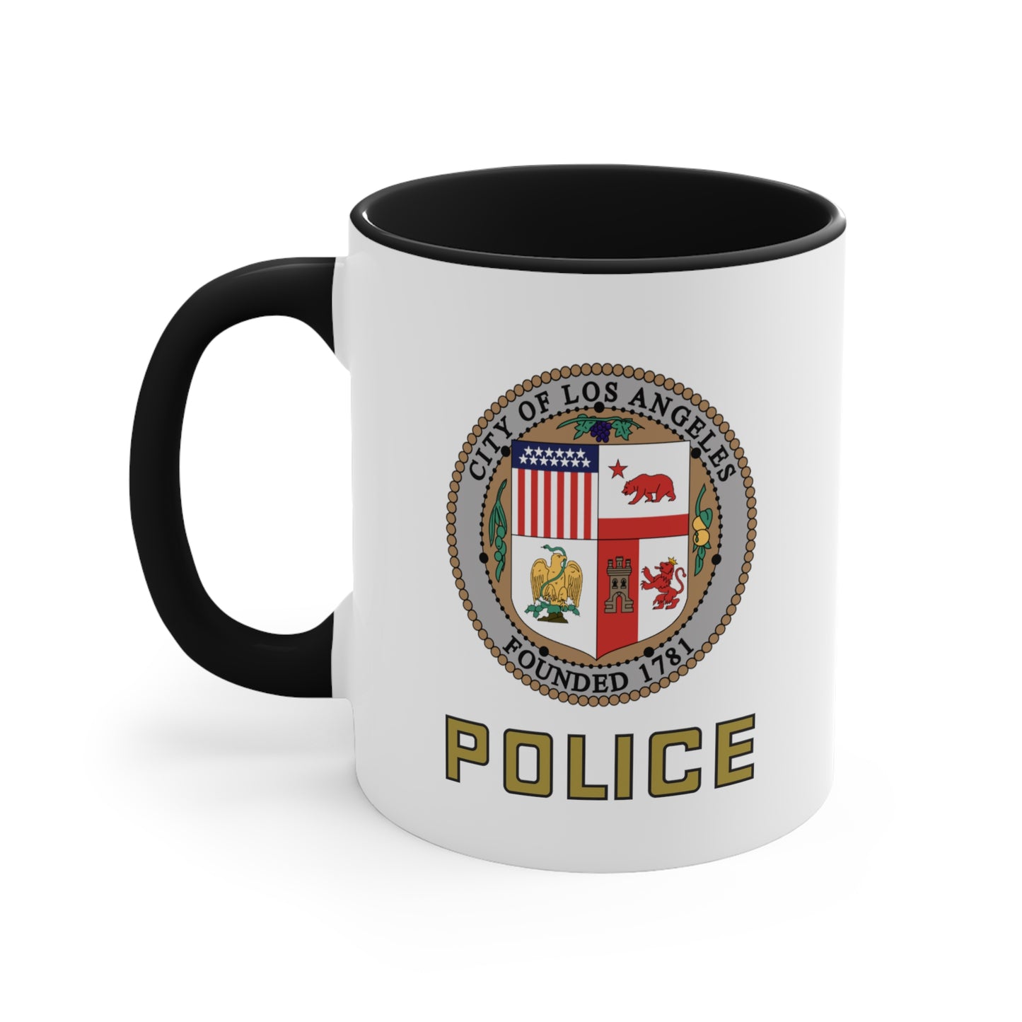 LAPD Coffee Mug - Double Sided Black Accent White Ceramic 11oz by TheGlassyLass