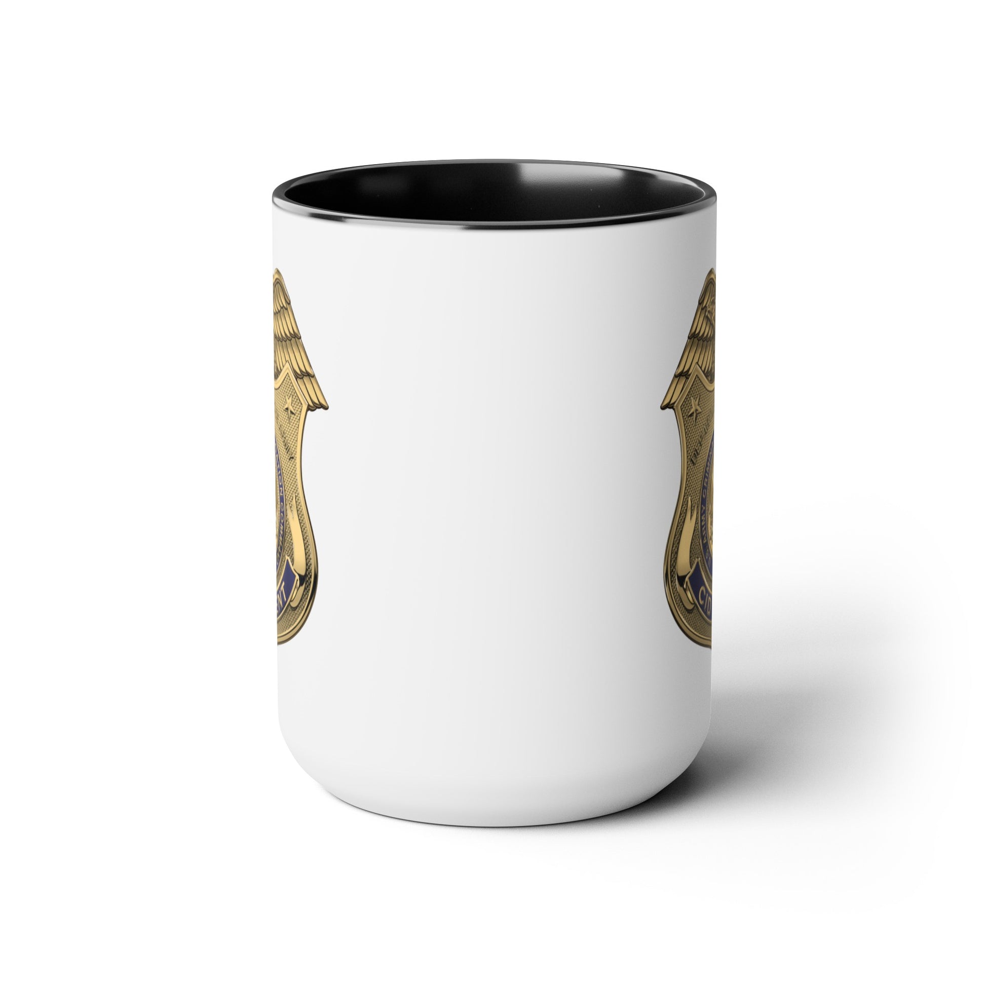 Army CID Agent Badge Coffee Mug - Double Sided Black Accent White Ceramic 15oz by TheGlassyLass.com