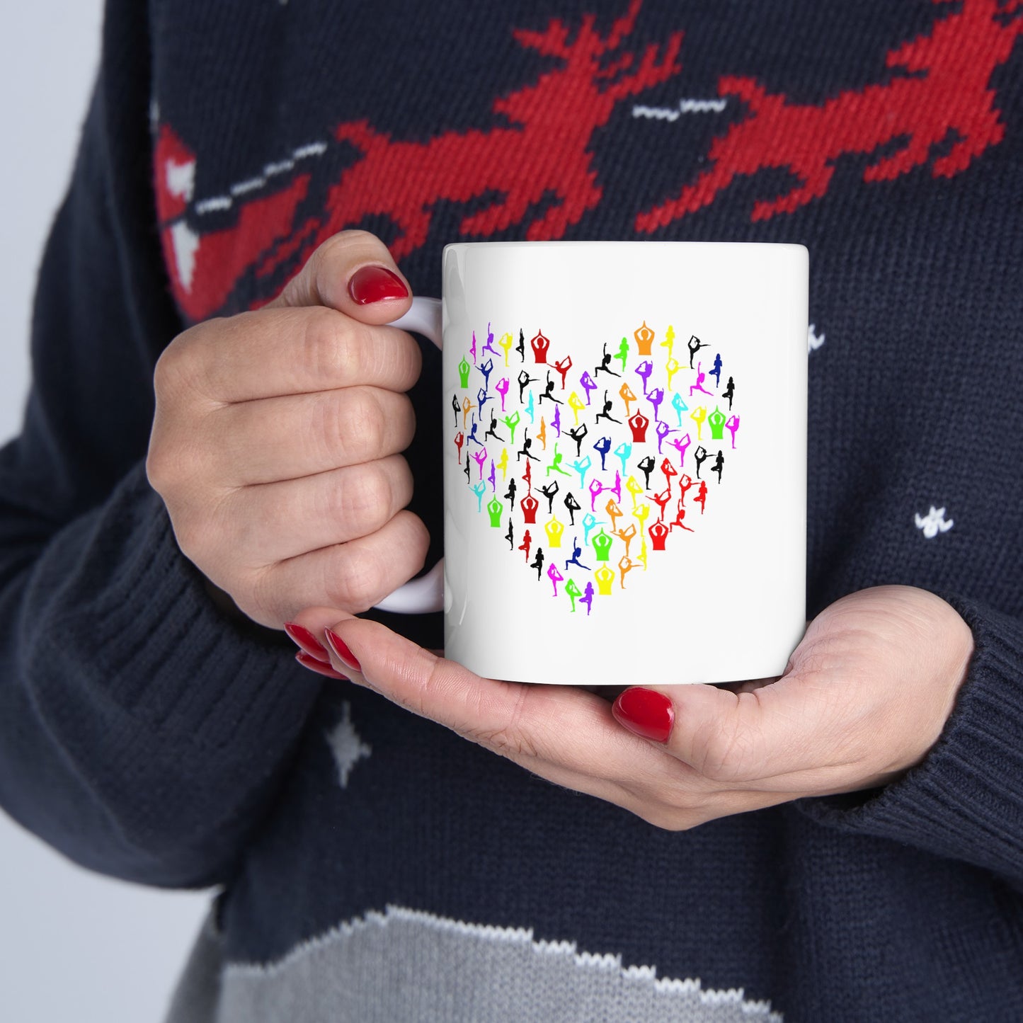 Rainbow Heart Yoga Coffee Mug - Double Sided White Ceramic 11oz by TheGlassyLass