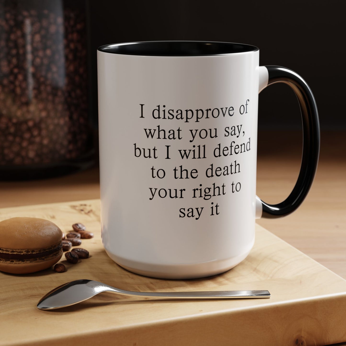 Defend To The Death Coffee Mug - Double Sided Black Accent White Ceramic 15oz by TheGlassyLass.com