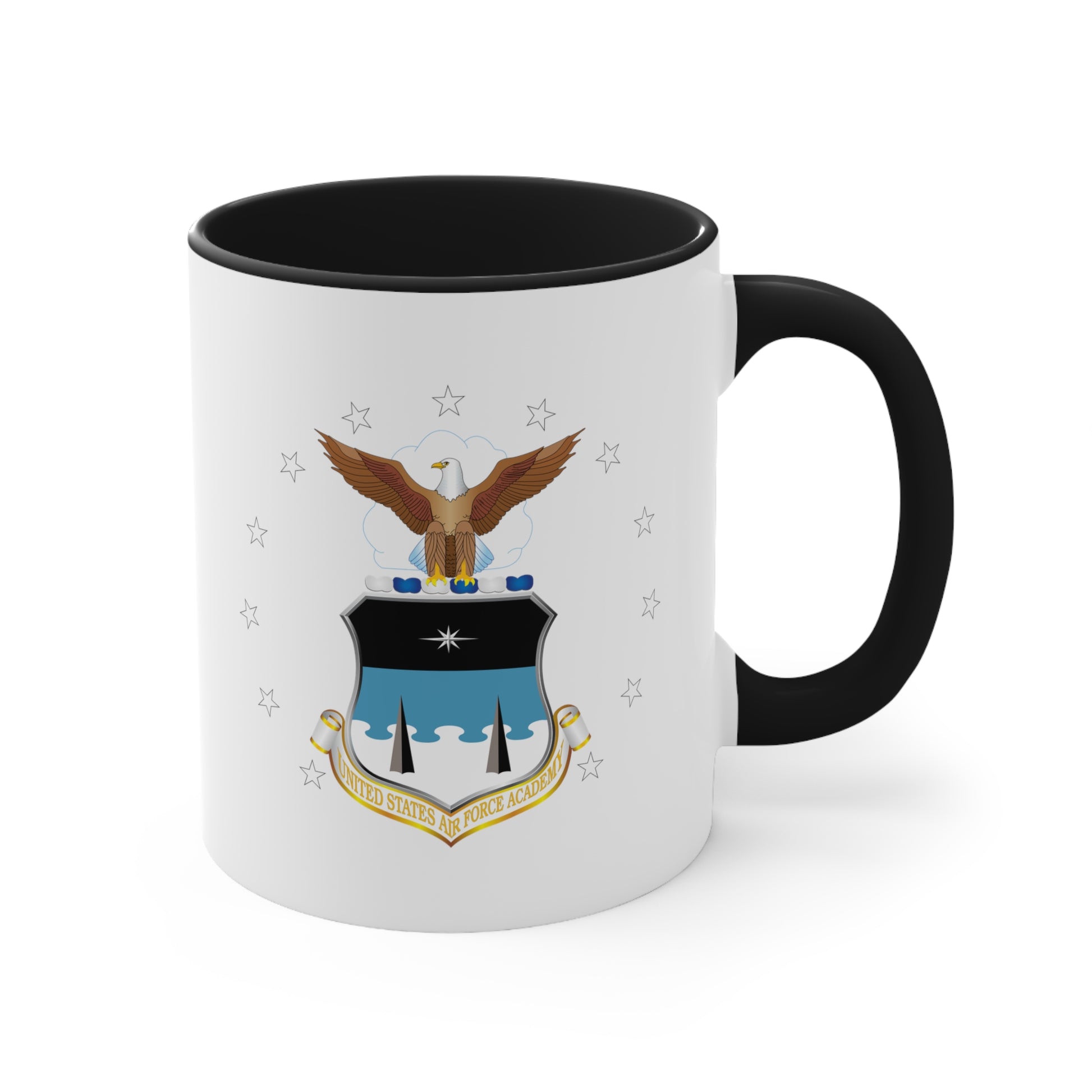 US Air Force Academy Coffee Mug - Double Sided Black Accent White Ceramic 11oz by TheGlassyLass.com