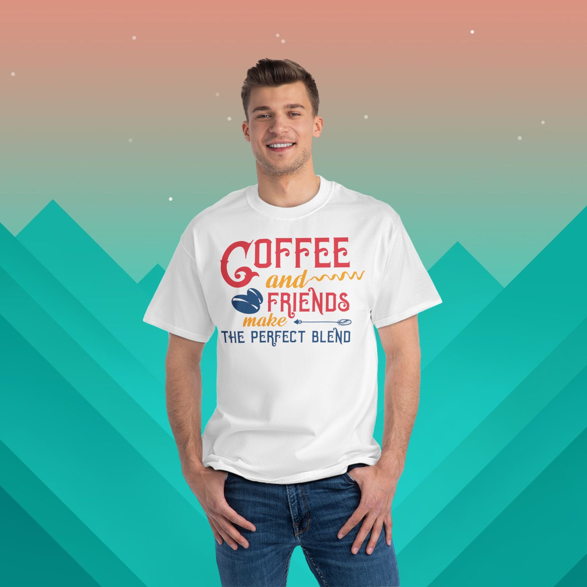 Coffee and Friends T-Shirt: (Hanes Beefy-T 100% Preshrunk Cotton Custom Printed by TheGlassyLass.com