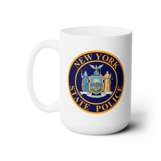 New York State Police Coffee Mug - Double Sided White Ceramic 15oz by TheGlassyLass.com