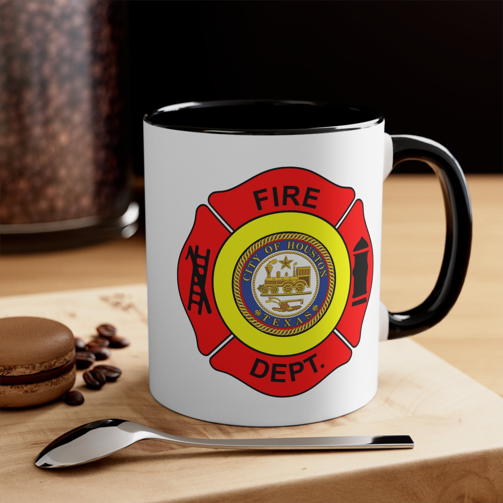 Houston Fire Department Coffee Mug - Double Sided Black Accent White Ceramic 11oz by TheGlassyLass