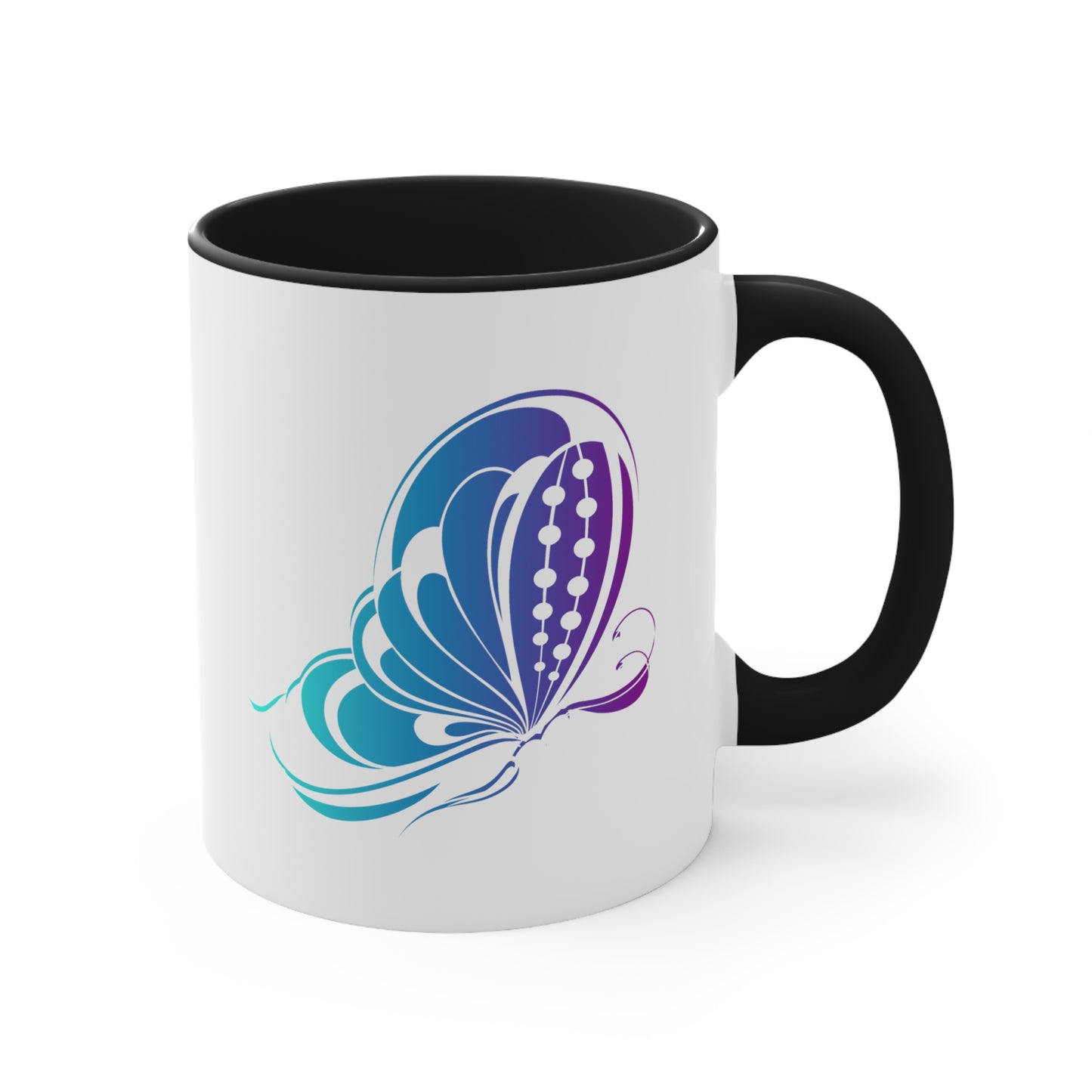 Butterfly Coffee Mug - Double Sided Black Accent White Ceramic 11oz by TheGlassyLass.com