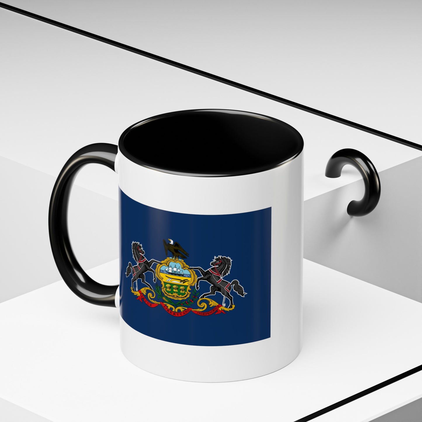 Commonwealth of Pennsylvania State Flag - Double Sided Black Accent White Ceramic Coffee Mug 11oz by TheGlassyLass.com