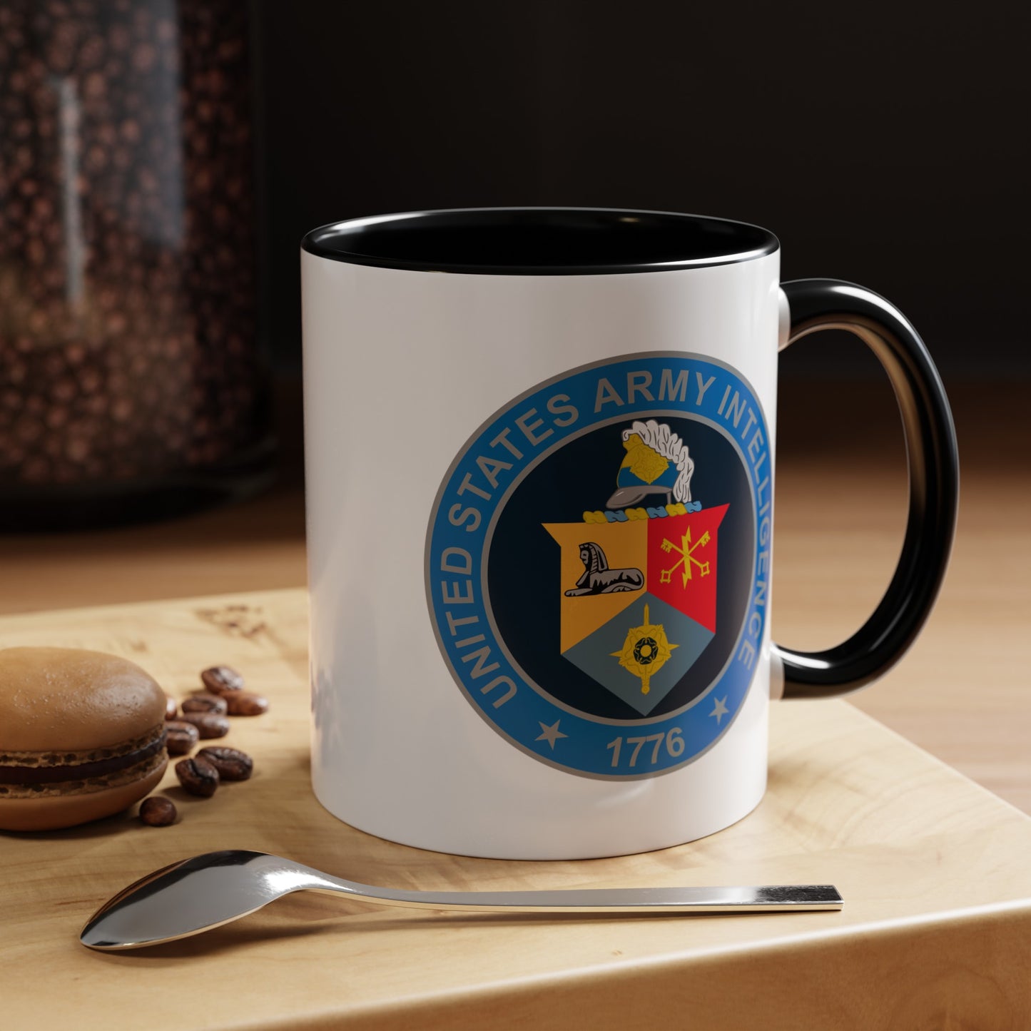 United States Army Intelligence Coffee Mug - Double Sided Black Accent White Ceramic 11oz by TheGlassyLass.com