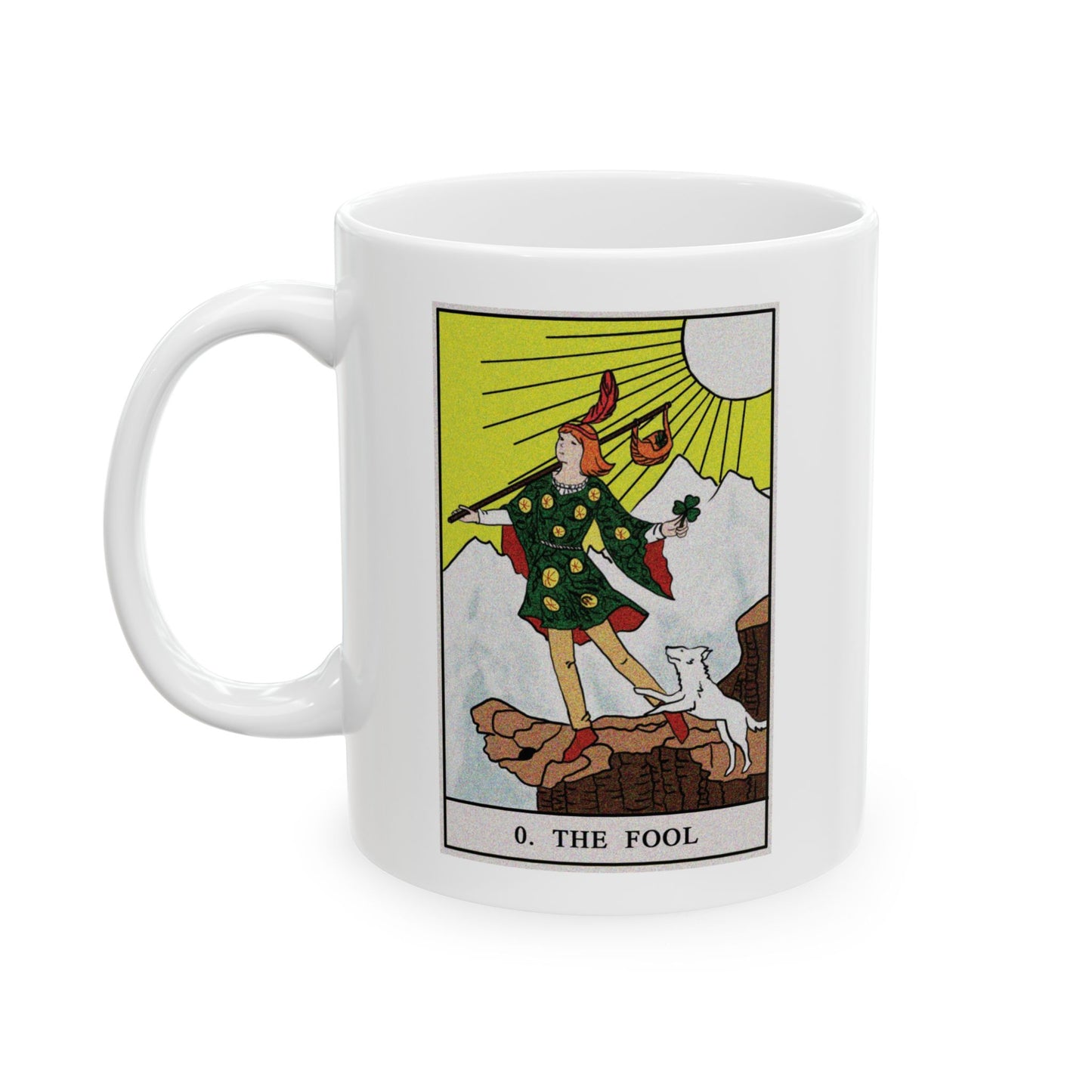 The Fool Tarot Card Coffee Mug - Double Sided Print, White Ceramic, 11oz by TheGlassyLass.com