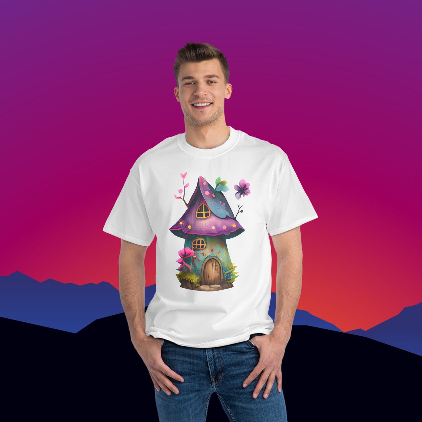 Fairy House T-Shirt: (Hanes Beefy-T 100% Preshrunk Cotton Custom Printed by TheGlassyLass.com