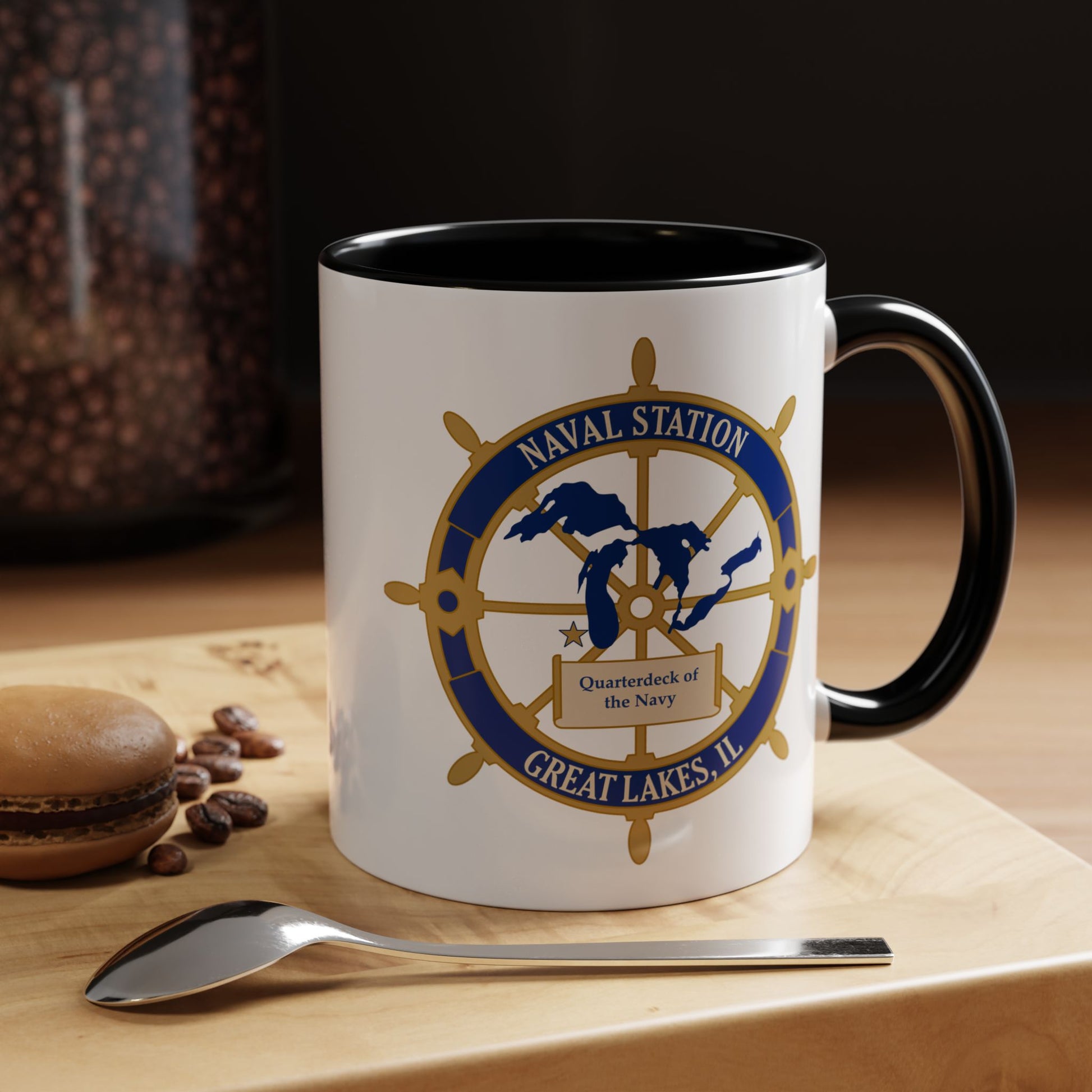 Naval Station Great Lakes Coffee Mug - Double Sided Black Accent White Ceramic 11oz by TheGlassyLass.com