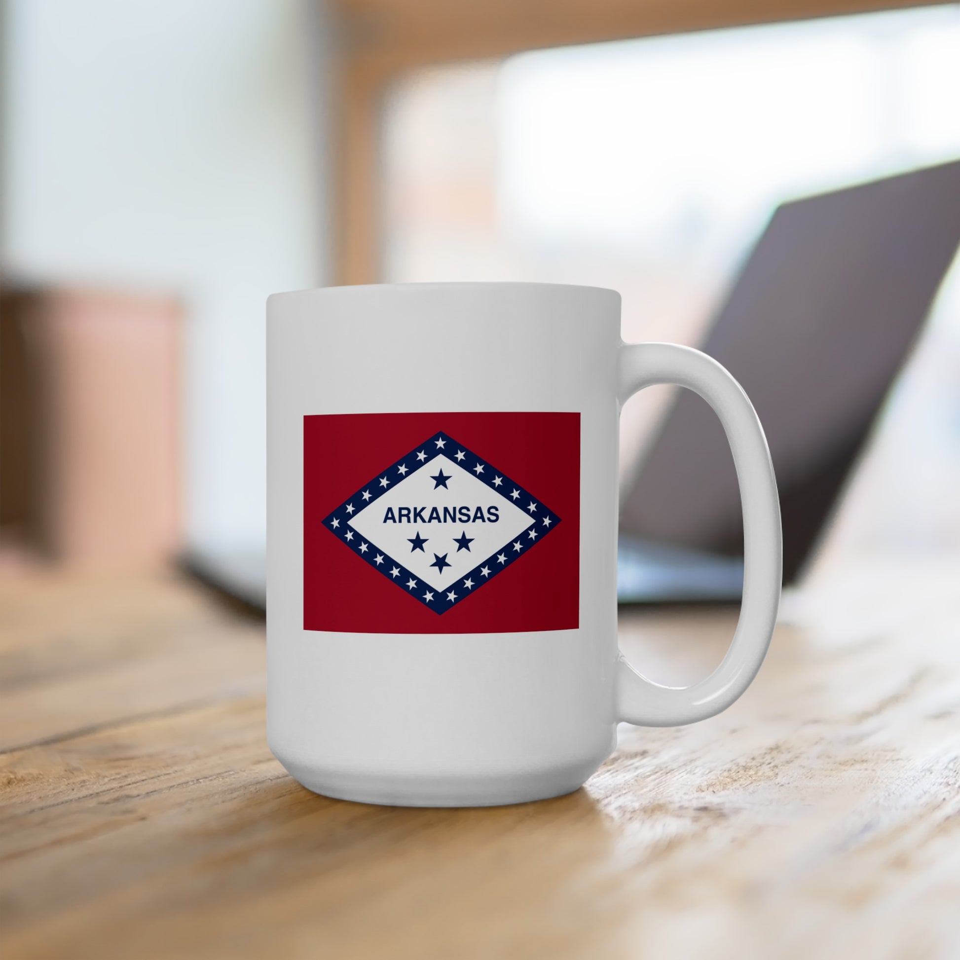 Arkansas State Flag - Double Sided White Ceramic Coffee Mug 15oz by TheGlassyLass.com