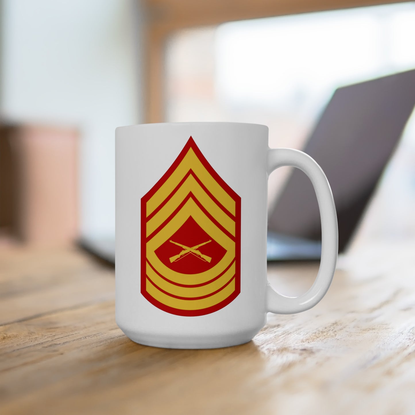 United States Marine Corps Master Sergeant (E-8) Chevron Coffee Mug - Double Sided White Ceramic 15oz - by TheGlassyLass.com