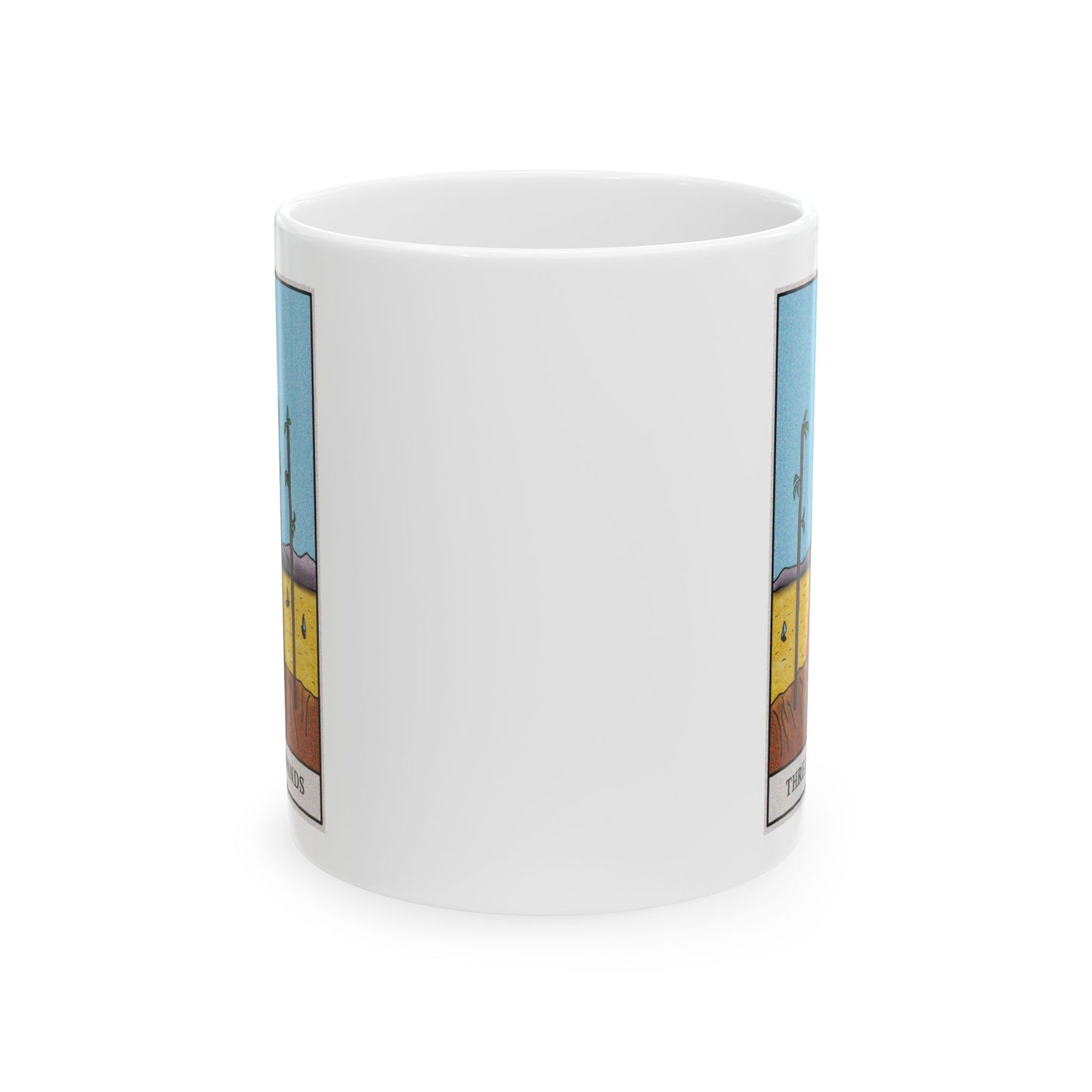Three of Wands Tarot Card Coffee Mug - Double Sided Print, White Ceramic, 11oz by TheGlassyLass.com