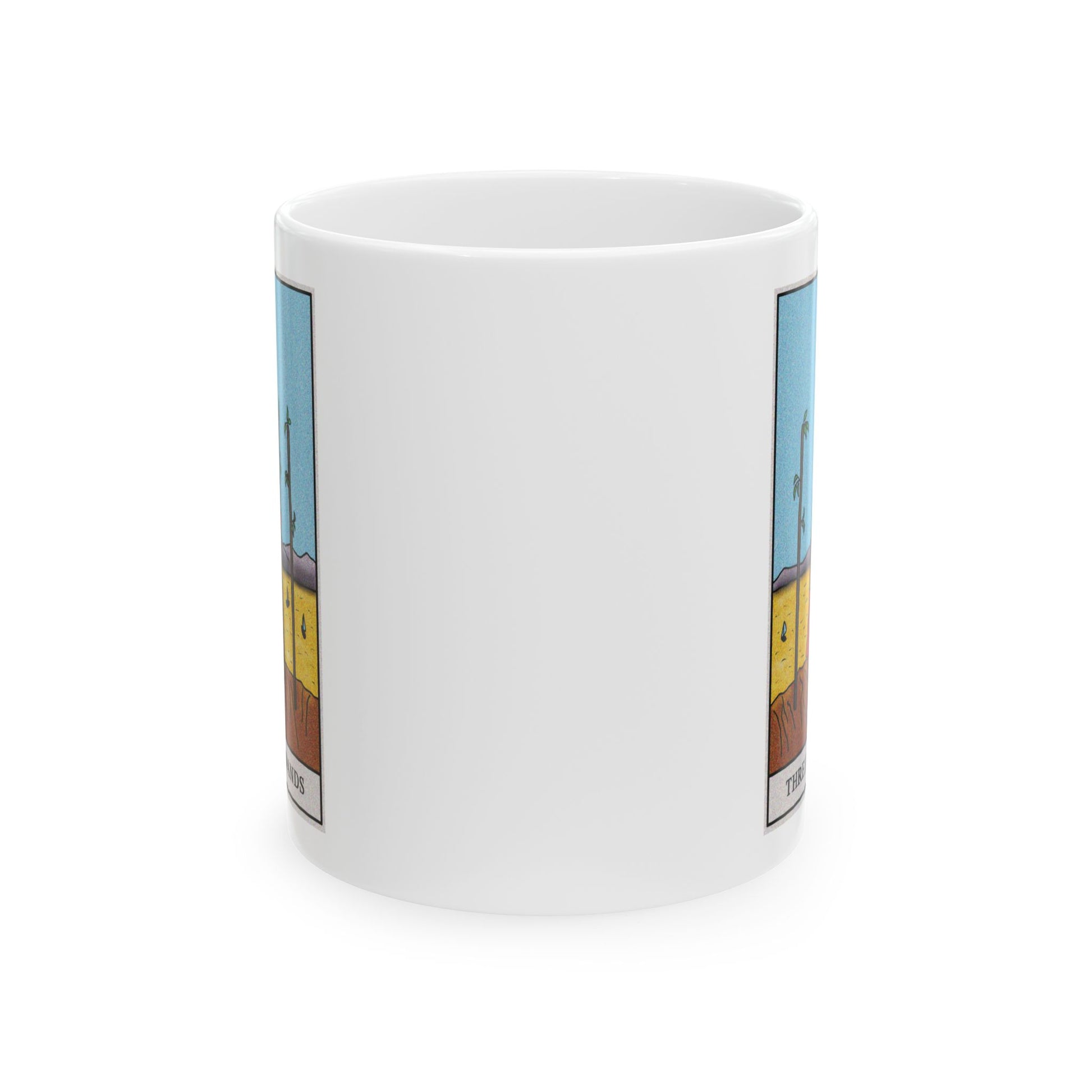Three of Wands Tarot Card Coffee Mug - Double Sided Print, White Ceramic, 11oz by TheGlassyLass.com