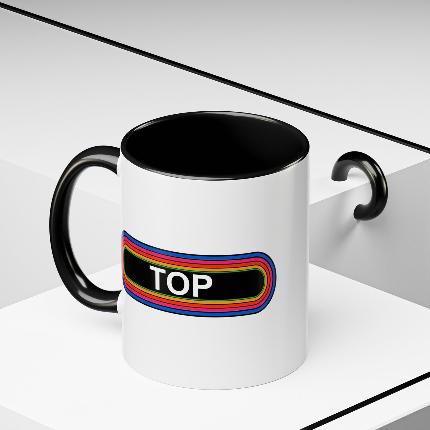 Rainbow TOP Pronouns Coffee Mug - Double Sided Black Accent Ceramic 11oz - by TheGlassyLass.com