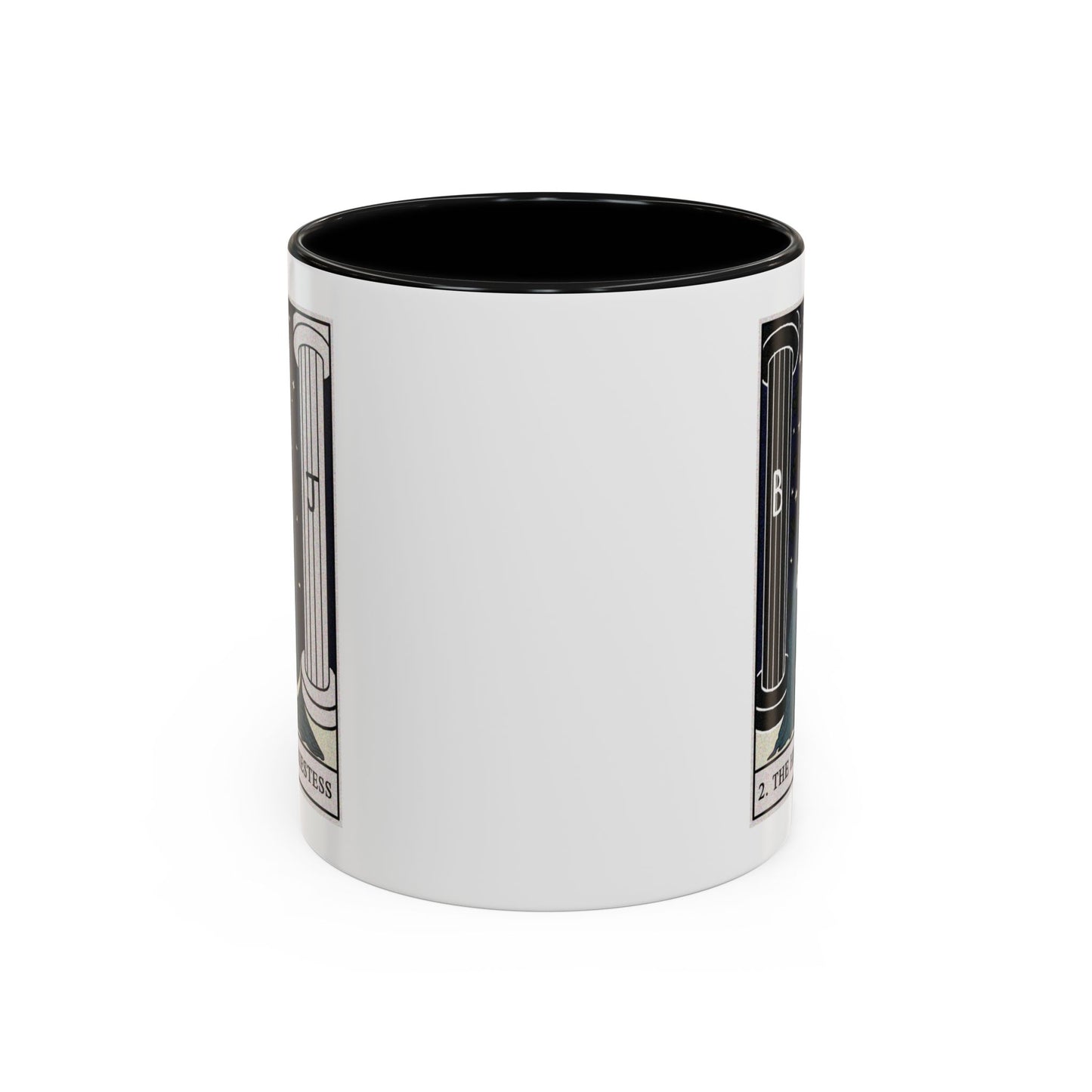 The High Priestess Tarot Card Coffee Mug - Double Sided Print, Black Accent White Ceramic, 11oz by TheGlassyLass.com