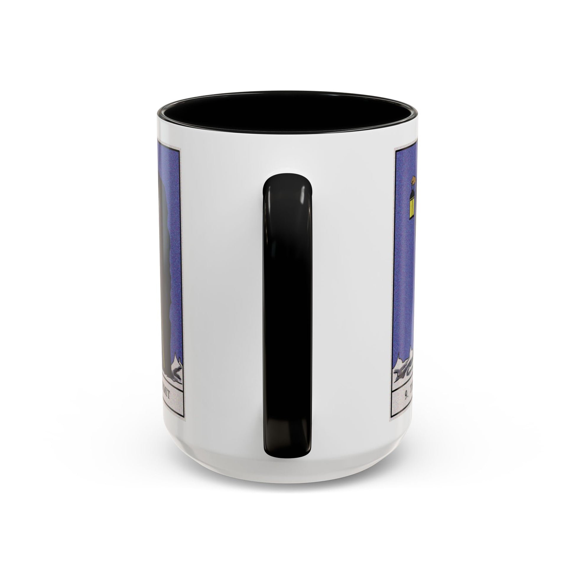 The Hermit Tarot Card Coffee Mug - Double Sided Black Accent White Ceramic 15oz by TheGlassyLass.com