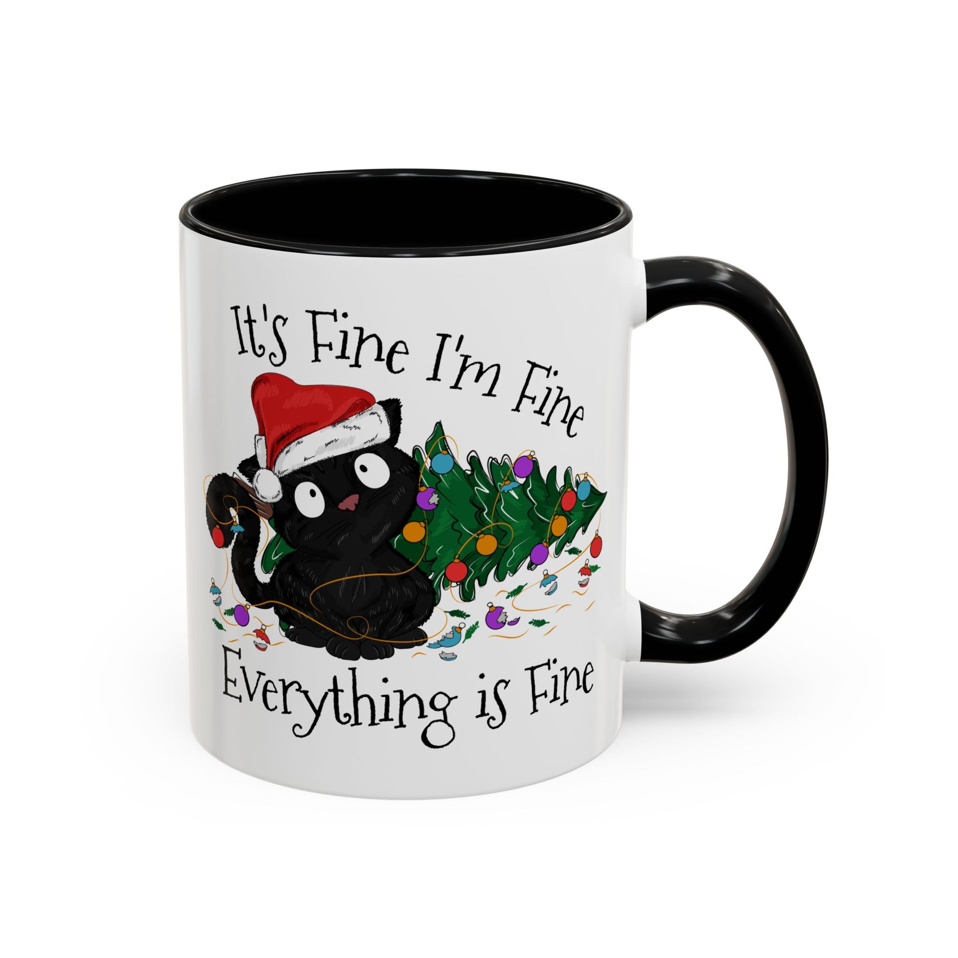 Everything is Fine Coffee Mug - Double Sided Black Accent White Ceramic 11oz by TheGlassyLass.com