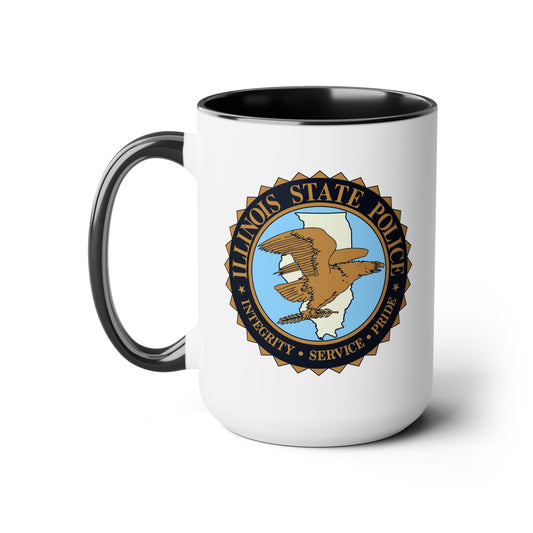 Illinois State Police Coffee Mug - Double Sided Black Accent White Ceramic 15oz by TheGlassyLass.com