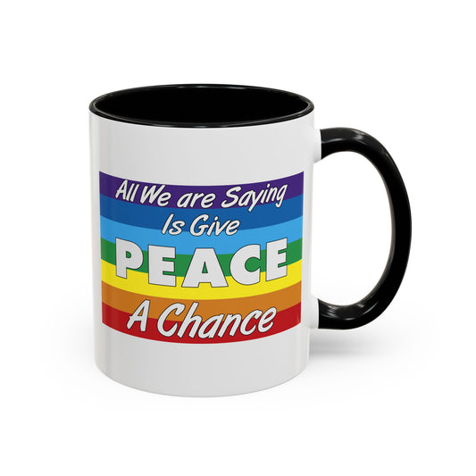 Give Peace a Chance Flag Coffee Mug - Double Sided Black Accent White Ceramic 11oz by TheGlassyLass.com