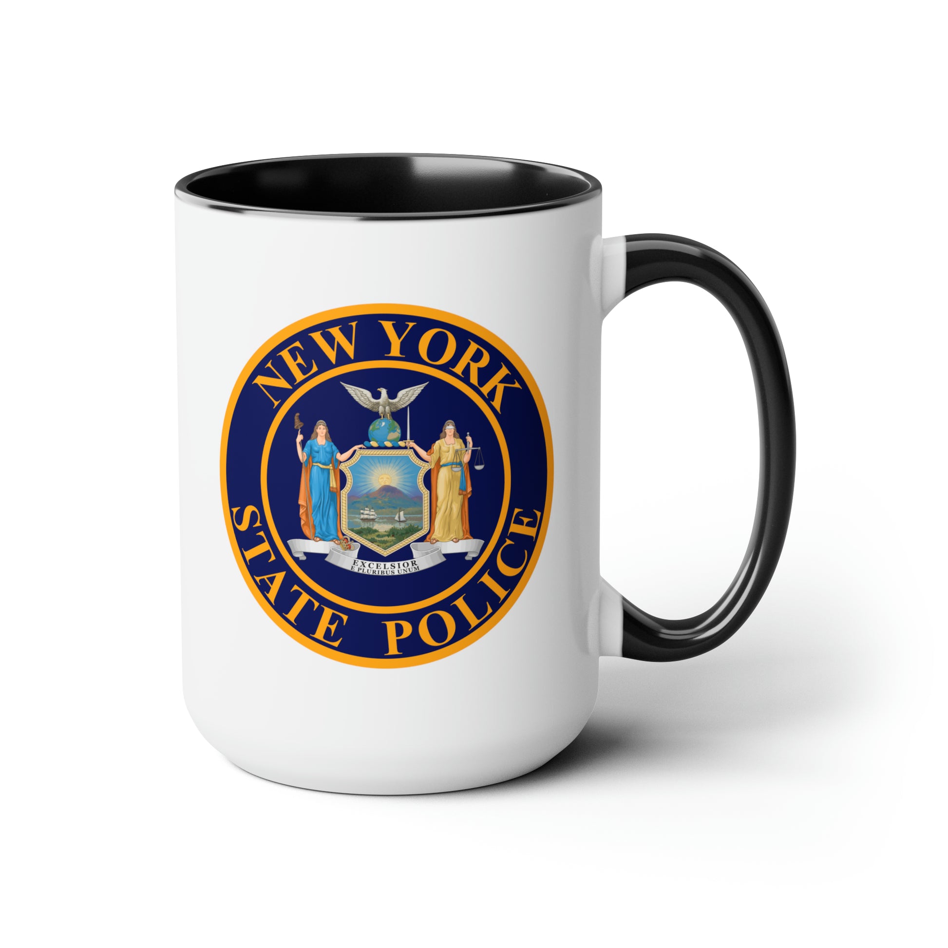 New York State Police Coffee Mug - Double Sided Black Accent White Ceramic 15oz by TheGlassyLass