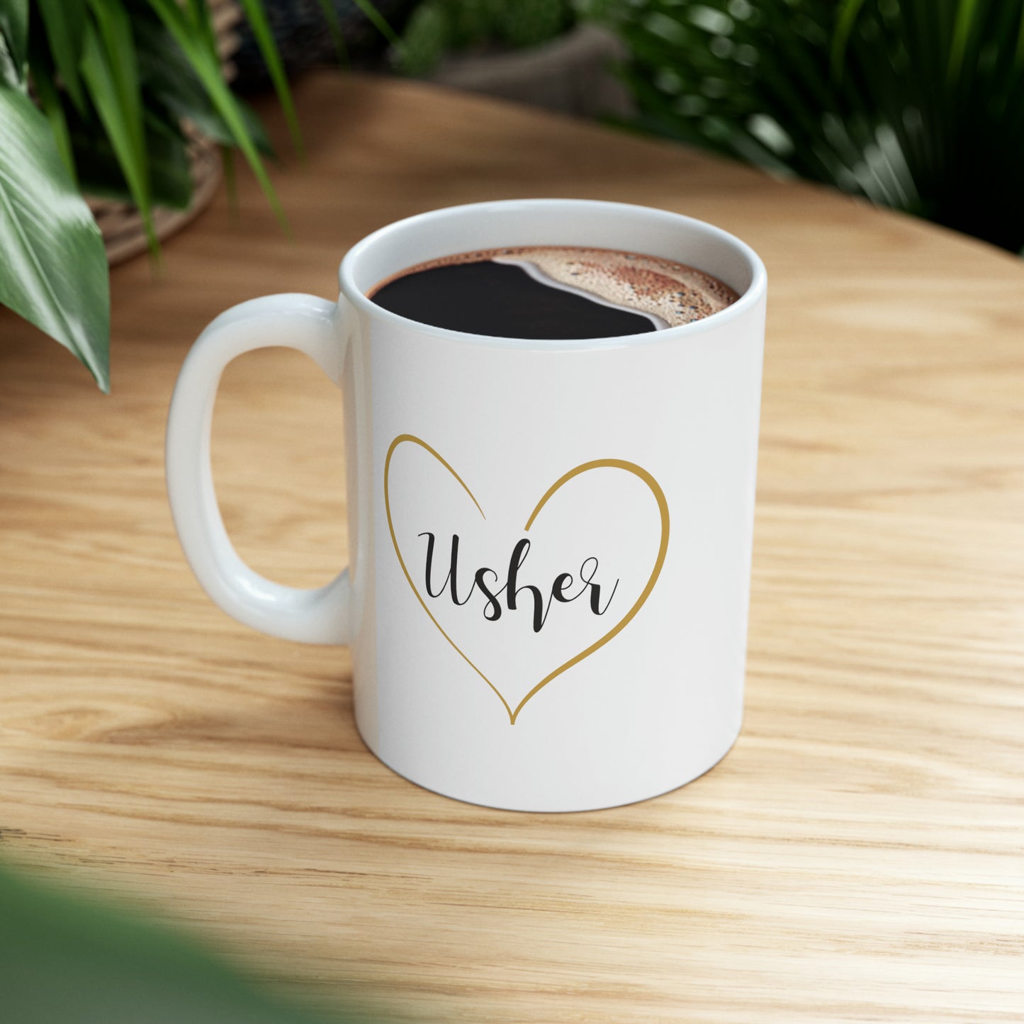 Usher Coffee Mug - Double Sided 11oz White Ceramic by TheGlassyLass.com