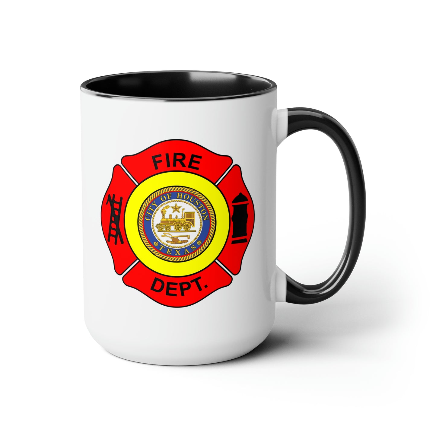 Houston Fire Department Coffee Mug - Double Sided Black Accent White Ceramic 15oz by TheGlassyLass