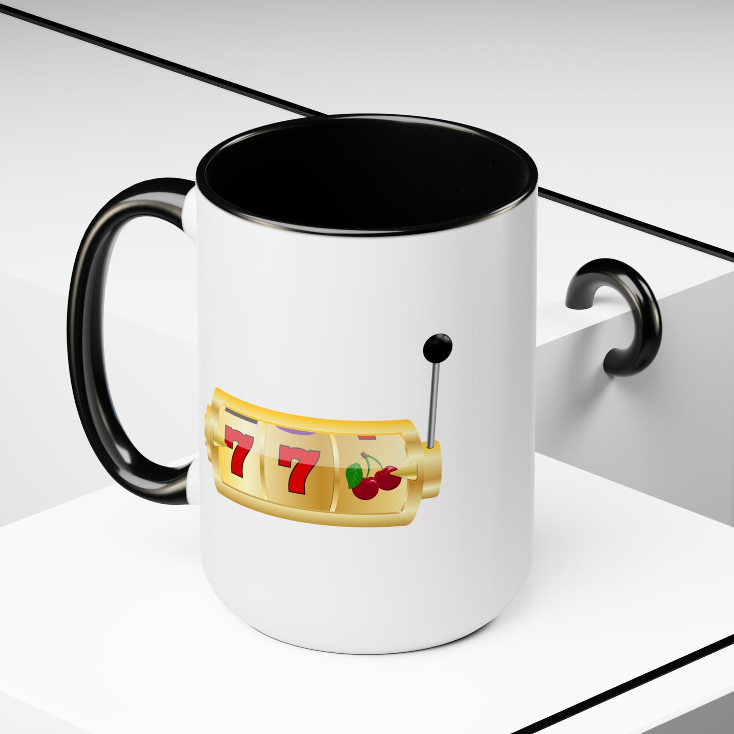 Slot Machine Coffee Mug - Double Sided Black Accent White Ceramic 15oz by TheGlassyLass.com